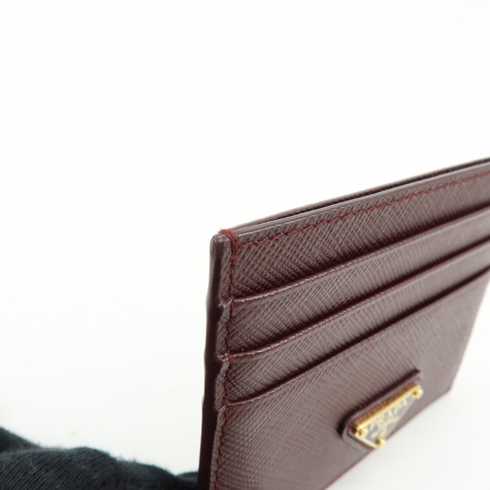 PRADA Triangle Logo Saffiano Leather Card Case Burgundy 1MC025