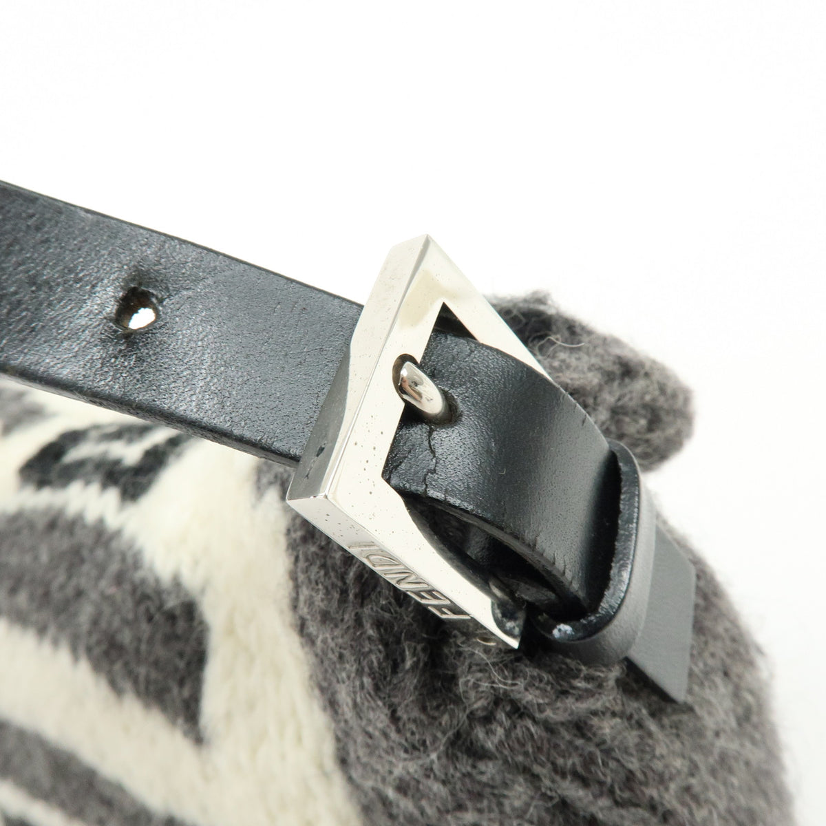 FENDI Mamma Baquette Wool Leather Shoulder Bag Black Grey White 16059