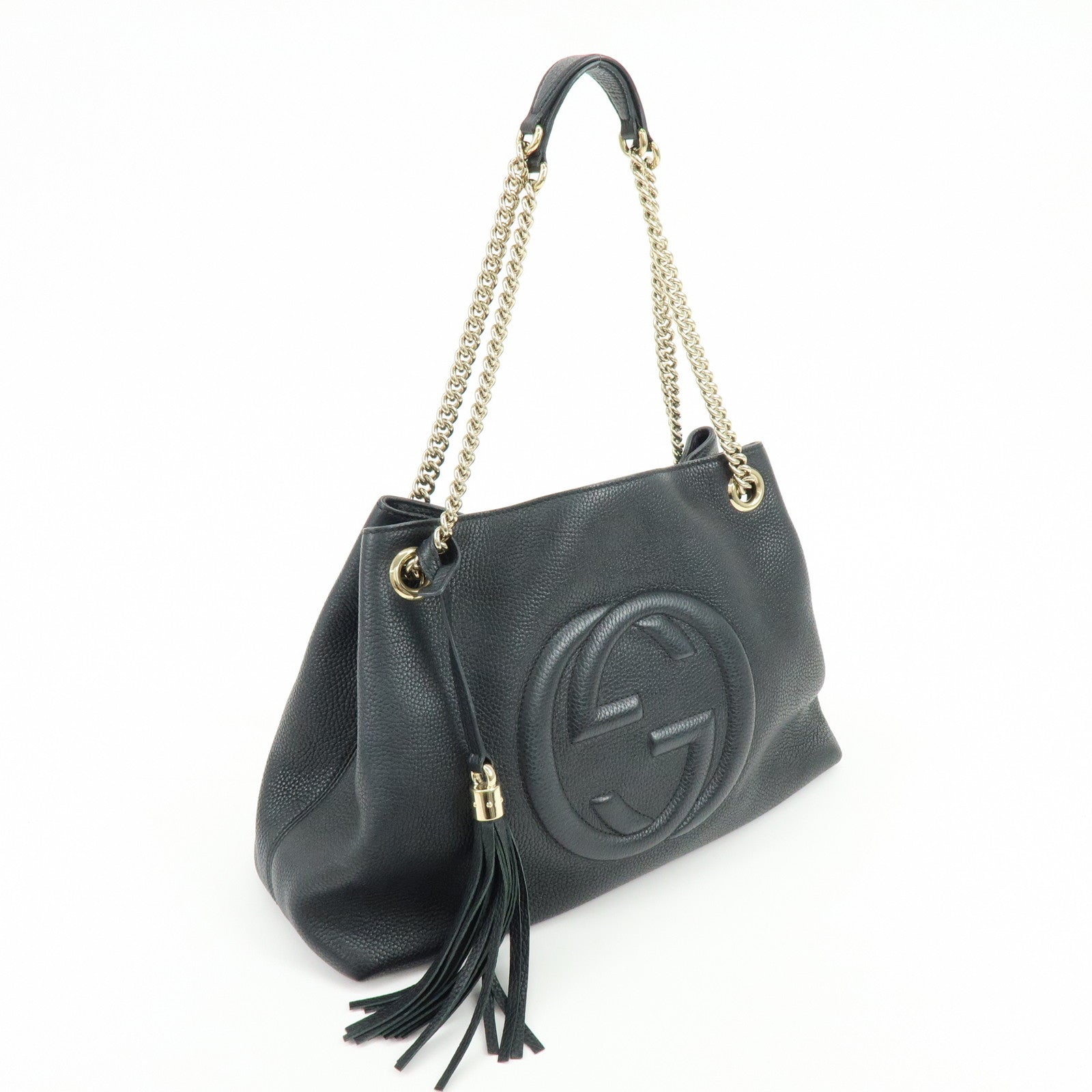 GUCCI SOHO Interlocking G Leather Chain Shoulder Bag Black 536196