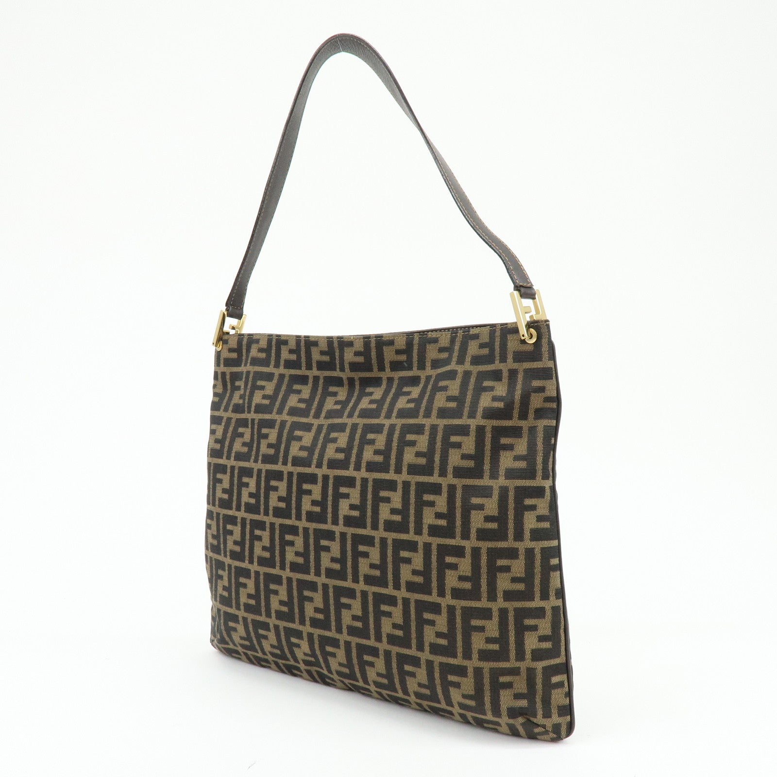 FENDI Zucca Jacquard Canvas Leather Shoulder Bag Brown Black