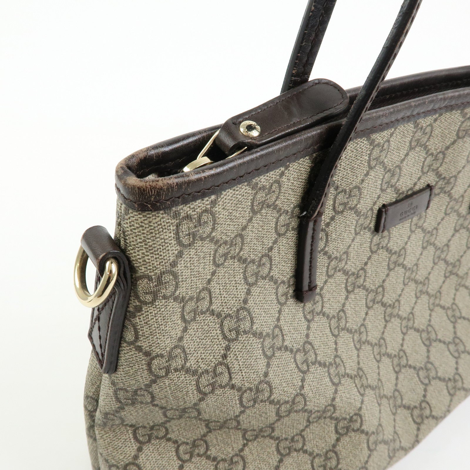 GUCCI GG Supreme Leather 2Way Bag Hand Bag Brown Beige 353440