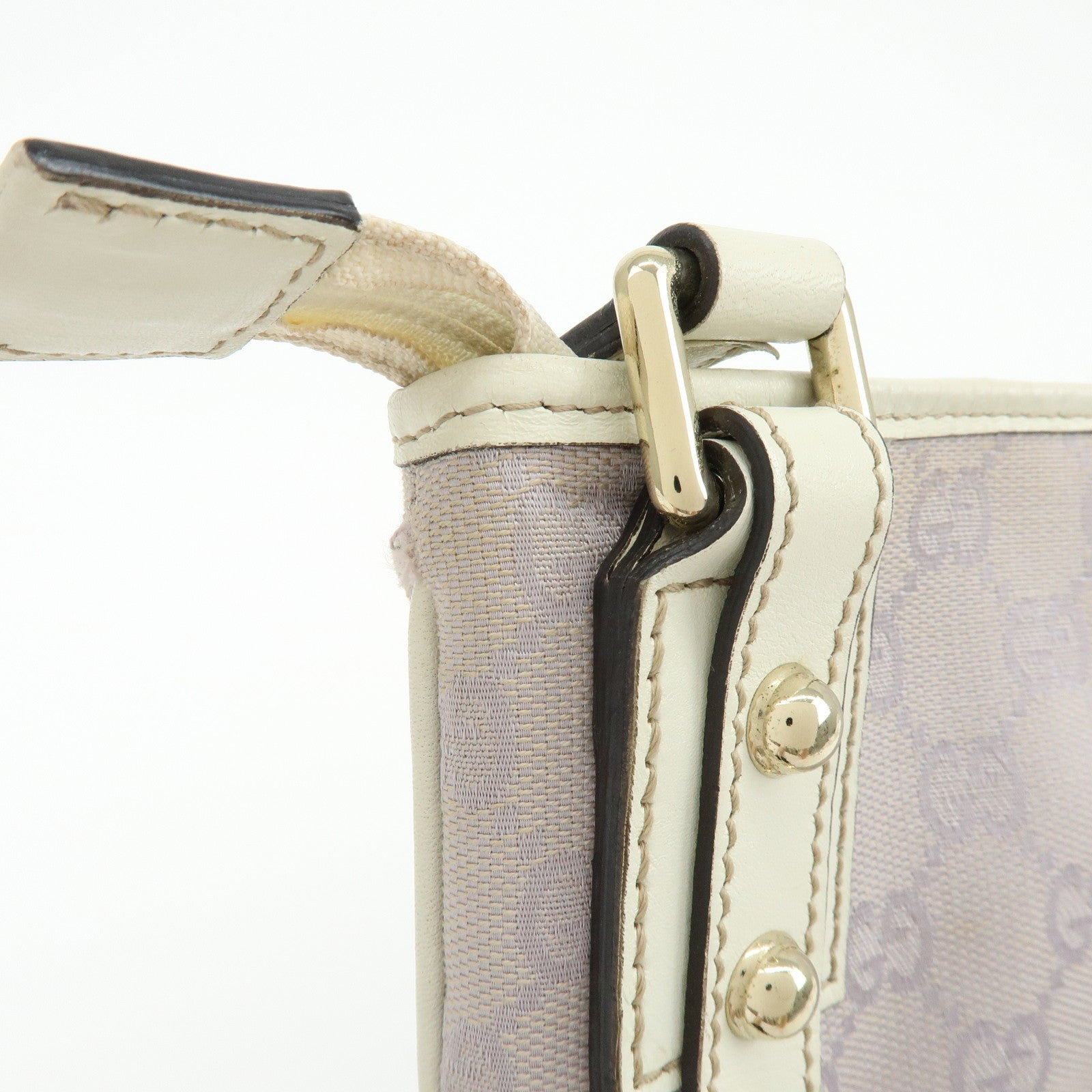 GUCCI GG Canvas Leather Shoulder Bag Light Purple White 257246