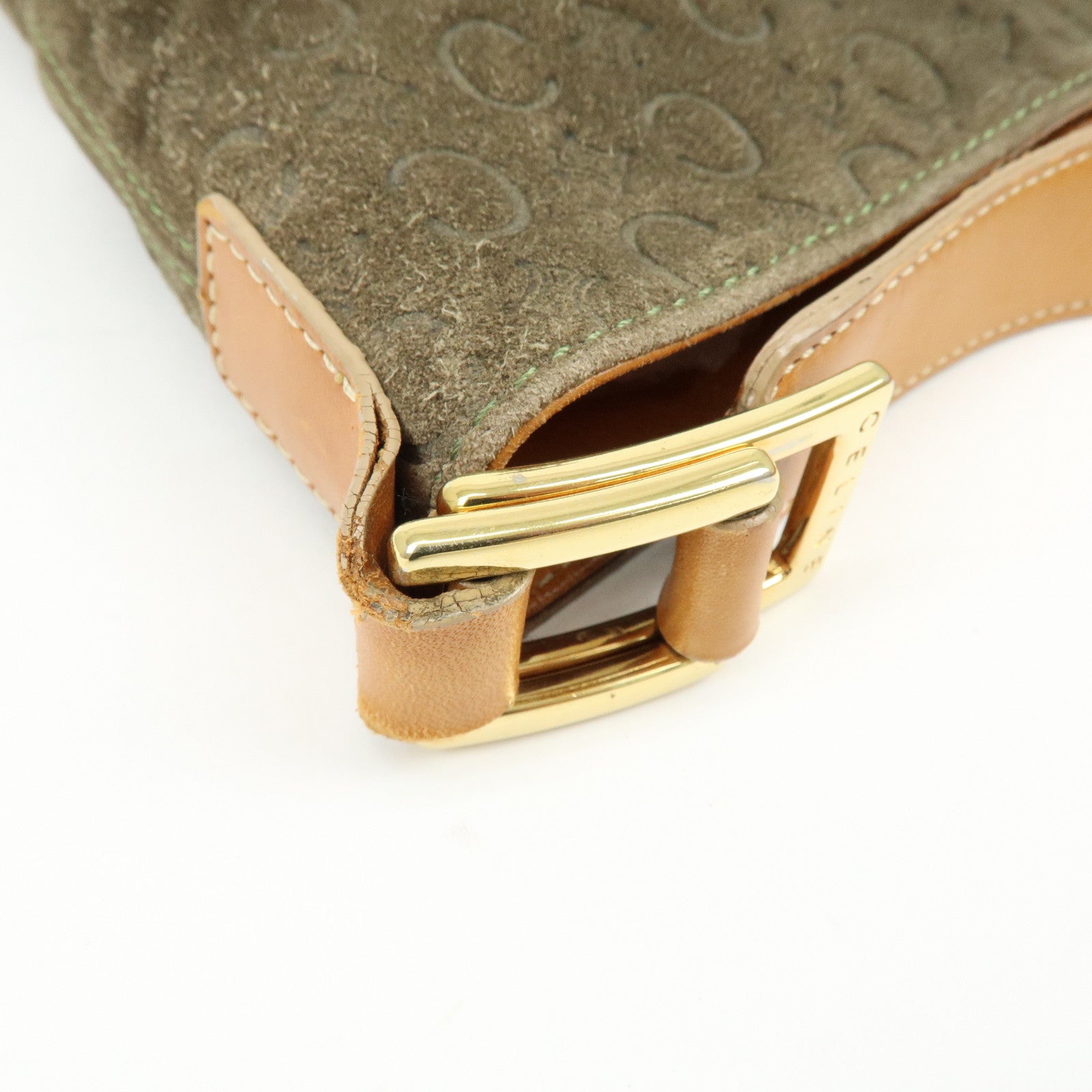 CELINE C Macadam Suede Leather Shoulder Bag Khaki