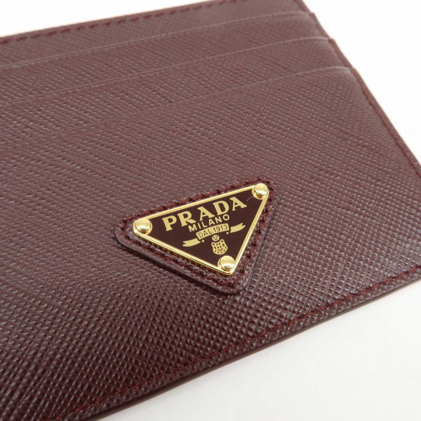 PRADA Triangle Logo Saffiano Leather Card Case Burgundy 1MC025