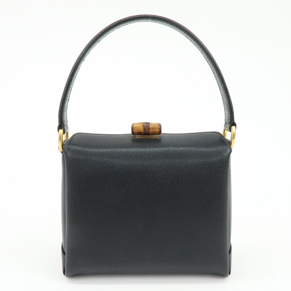 GUCCI Bamboo Turn Lock Leather Mini Hand Bag Black 000・33・0249