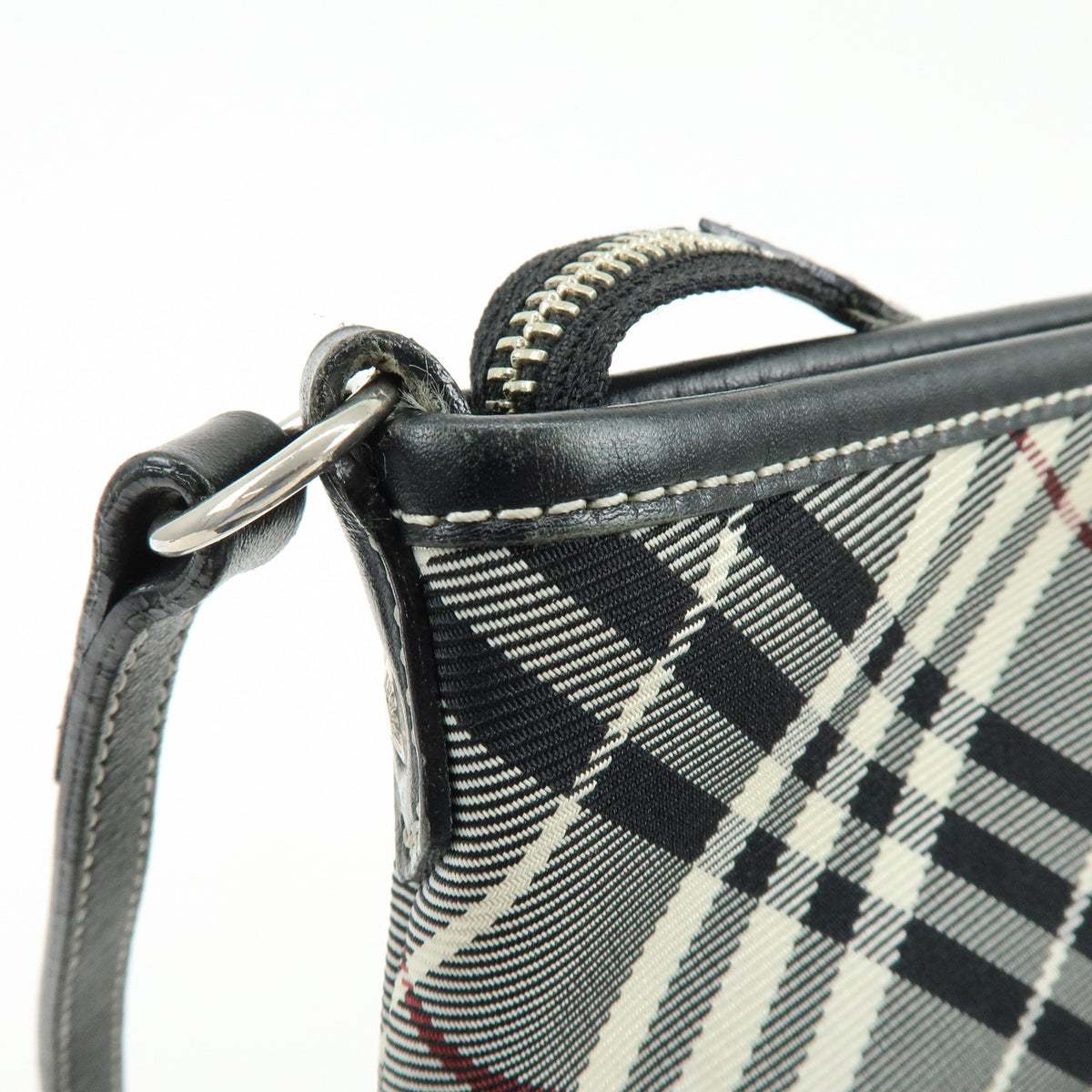 BURBERRY Nova Plaid Canvas Leather Shoulder Bag Black White Wine Red