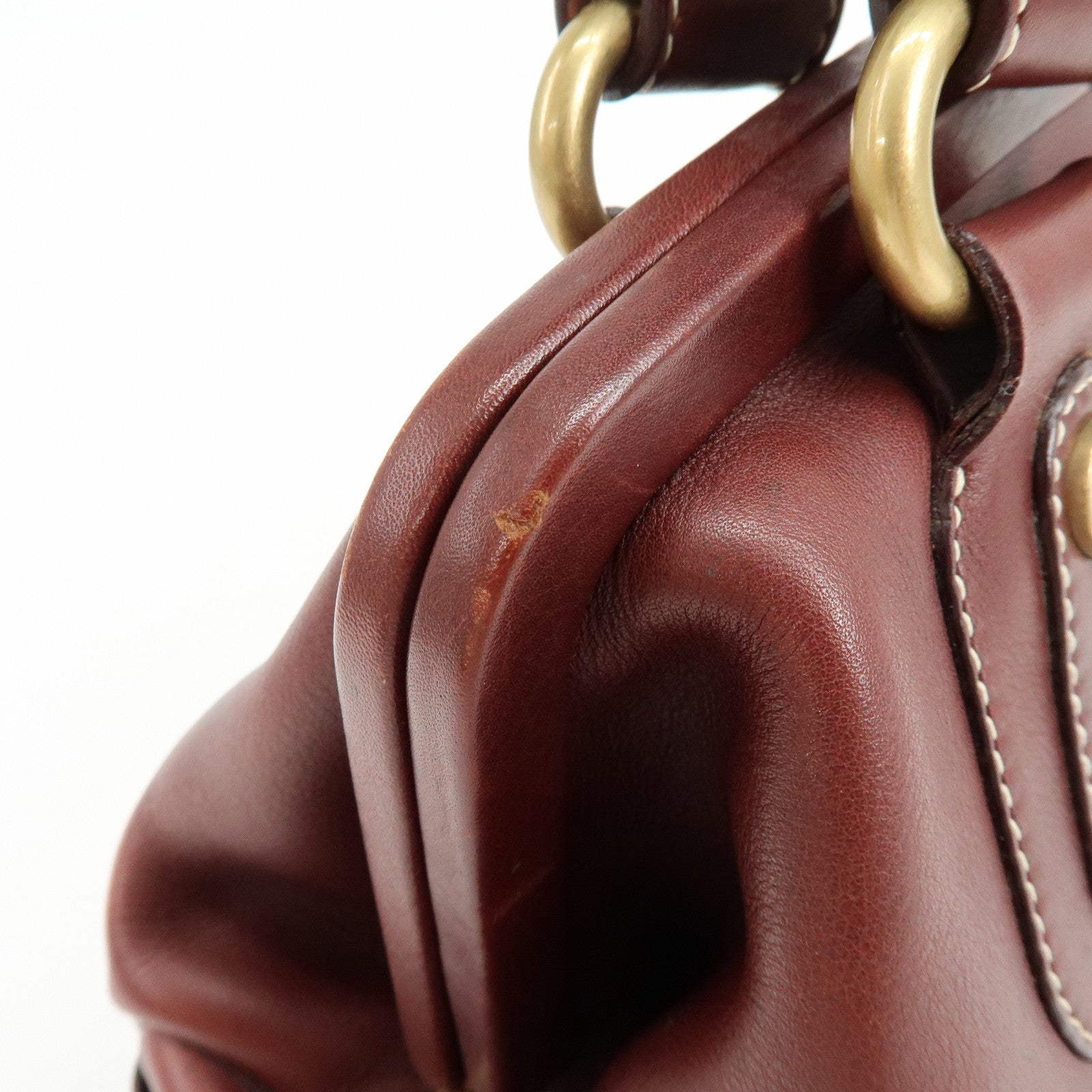 CELINE Boogie Bag Leather Kiss Lock Hand Bag Bordeaux