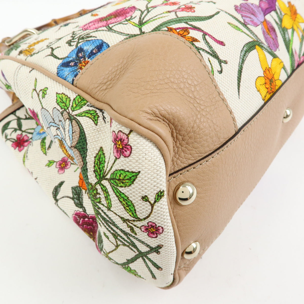 GUCCI Bamboo Flora Canvas Leather 2Way Bag Japan Limited Ivory 336032