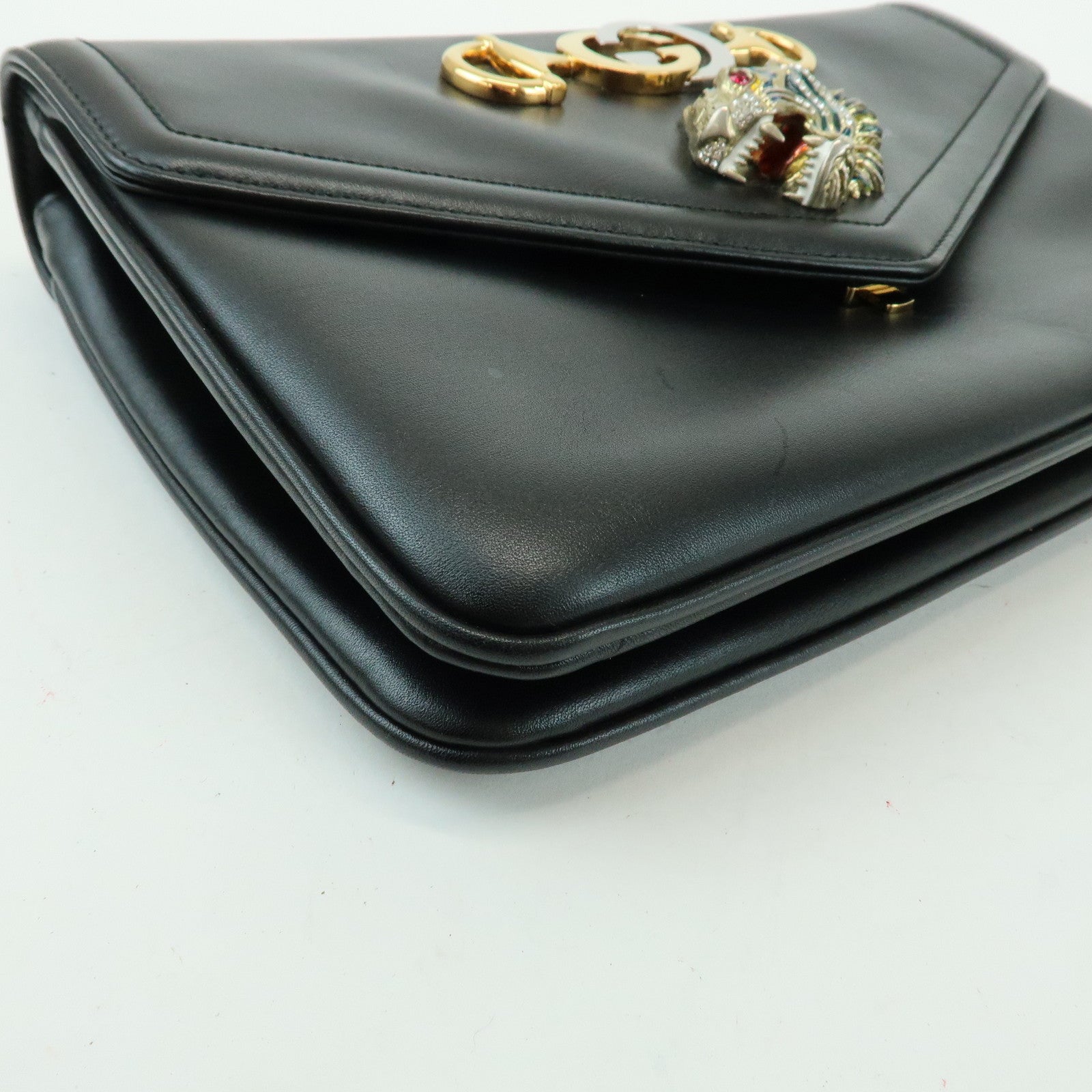 GUCCI Raja Calf Leather Rhinestone Chain Shoulder Bag Black 537241