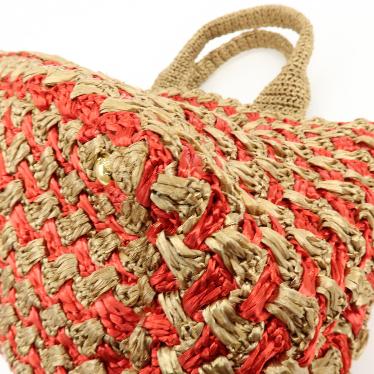 PRADA Canapa Large Triangle Logo Raffia Tote Bag Natural Red BN2302