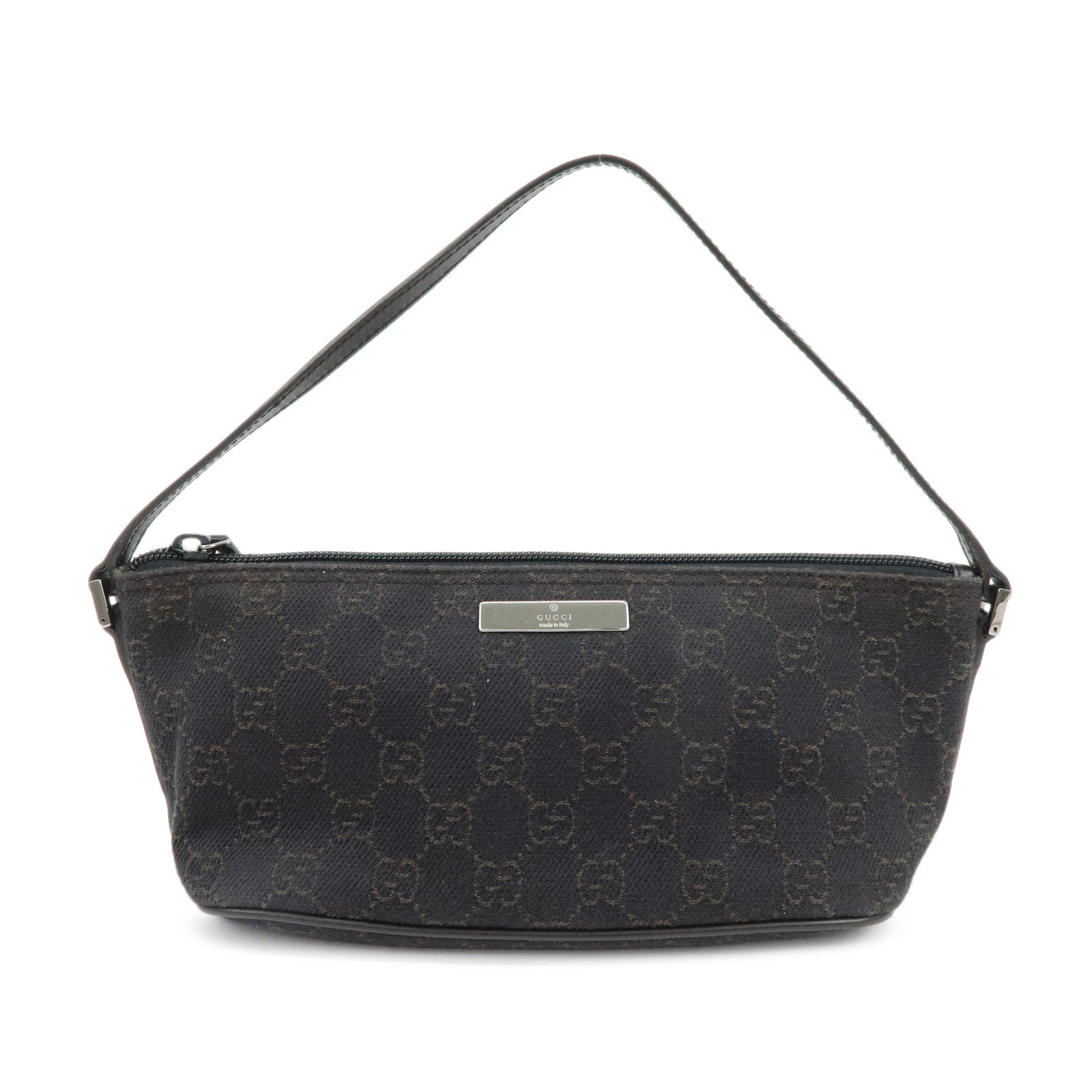 GUCCI Boat Bag GG Canvas Hand Bag Accessory Pouch Dark Brown 07198