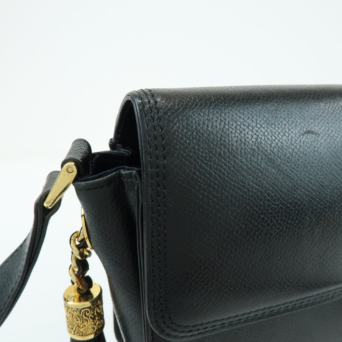 VALENTINO V Logo Leather Shoulder Bag Crossbody Bag Tassel Charm Black