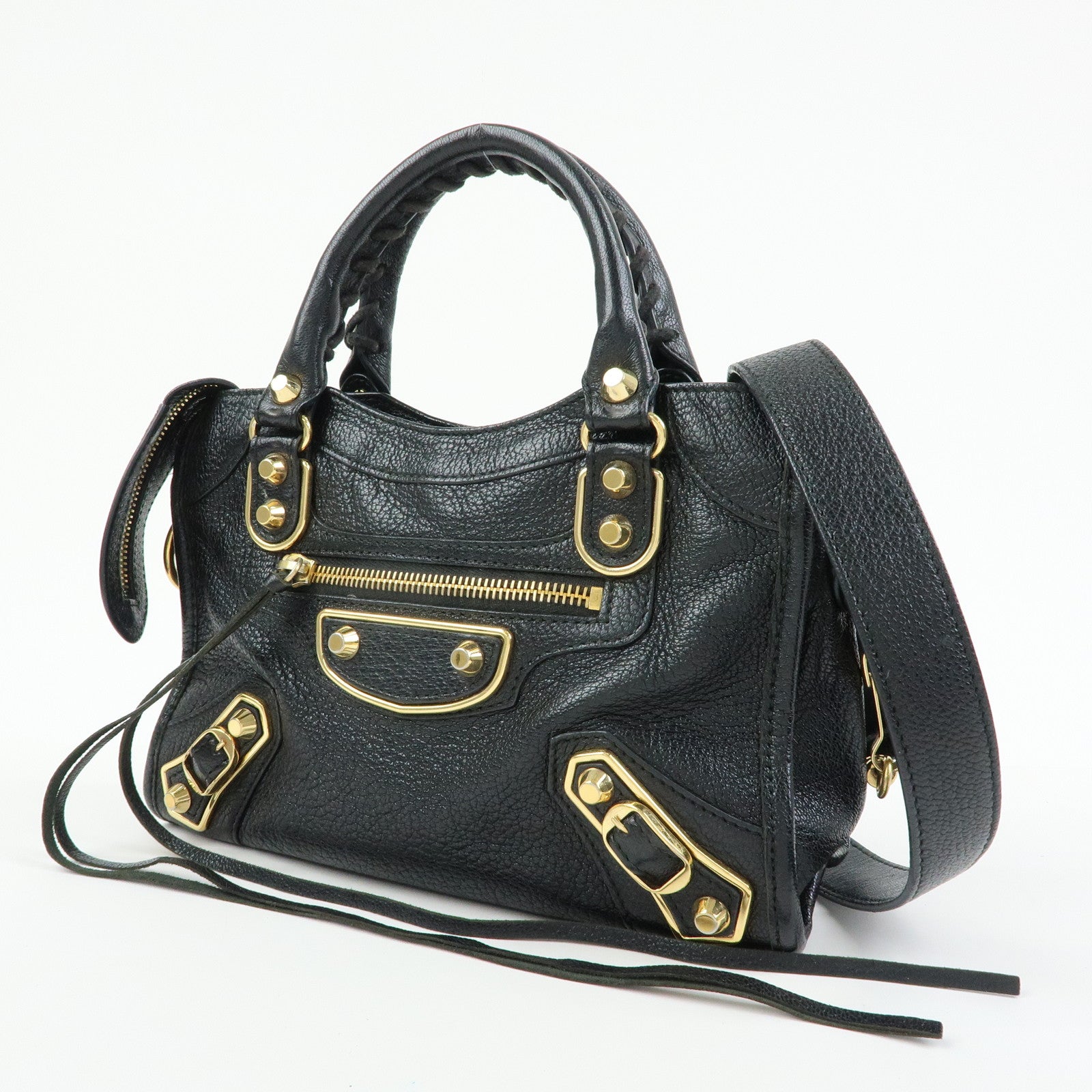 BALENCIAGA Classic Mini City Leather 2Way Bag Hand Bag Black 390160