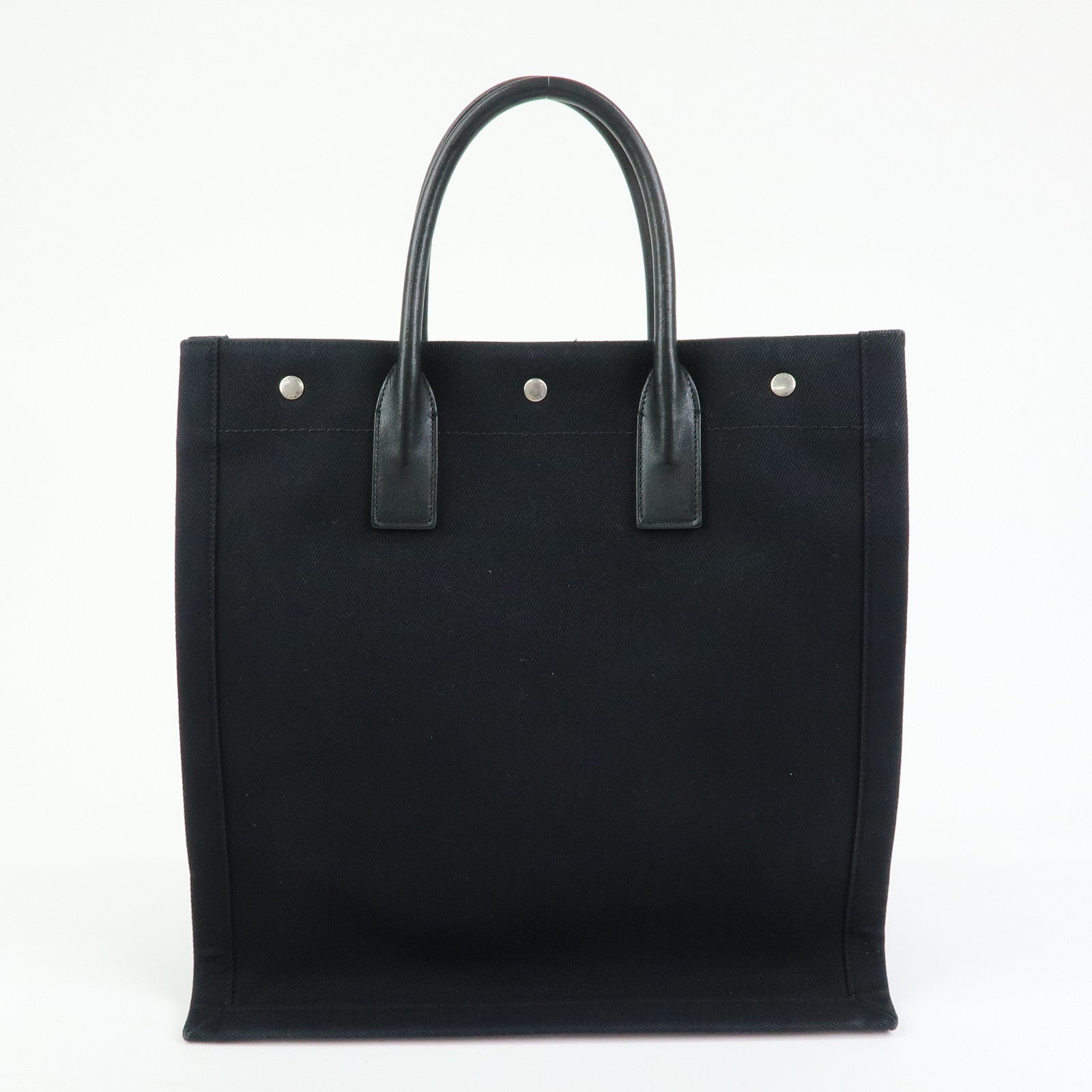 SAINT LAURENT PARIS Rive Gauche Canvas Leather Tote Bag Black 632539