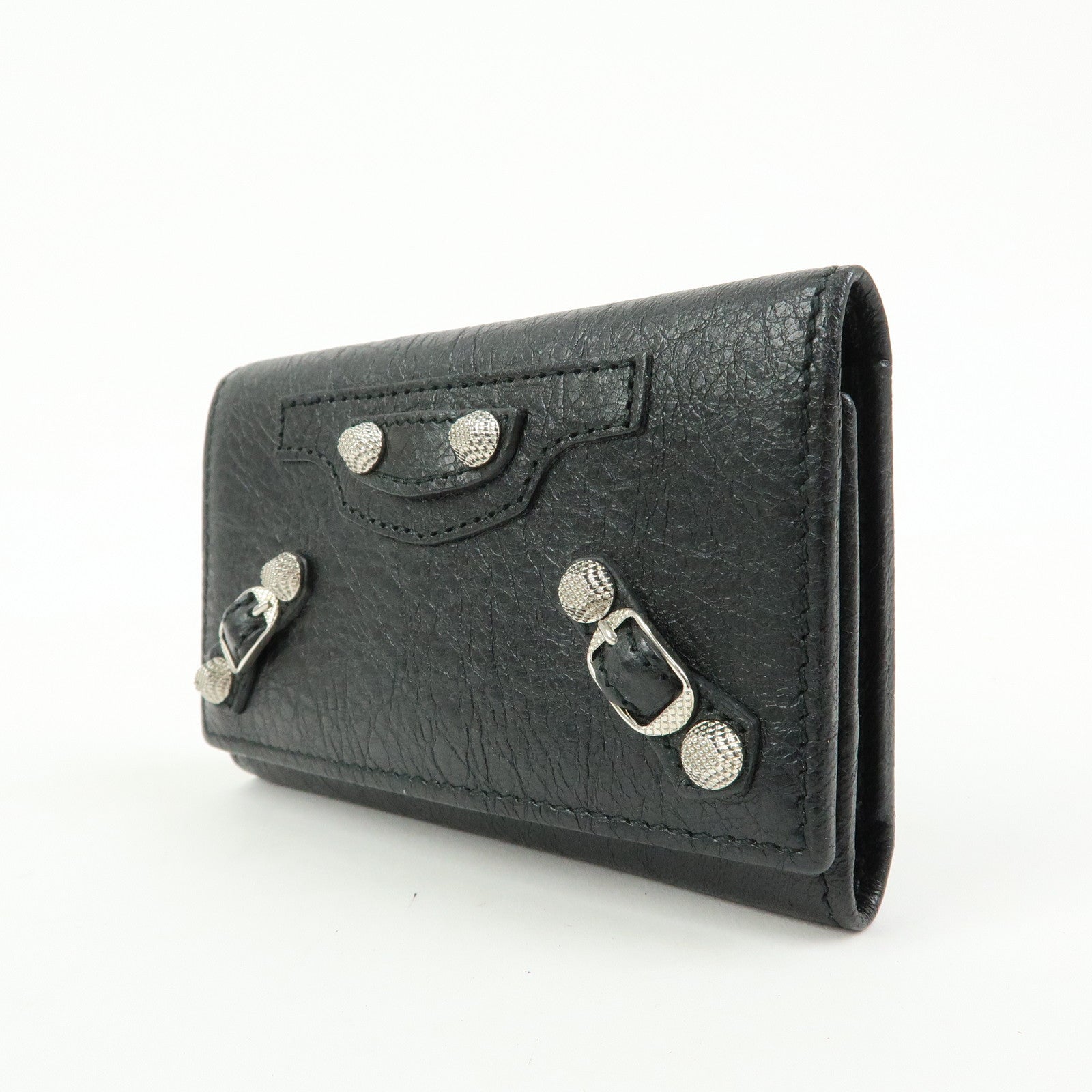 BALENCIAGA Leather Giant Osaka 6 Ring Key Case Key Holder Black 285377