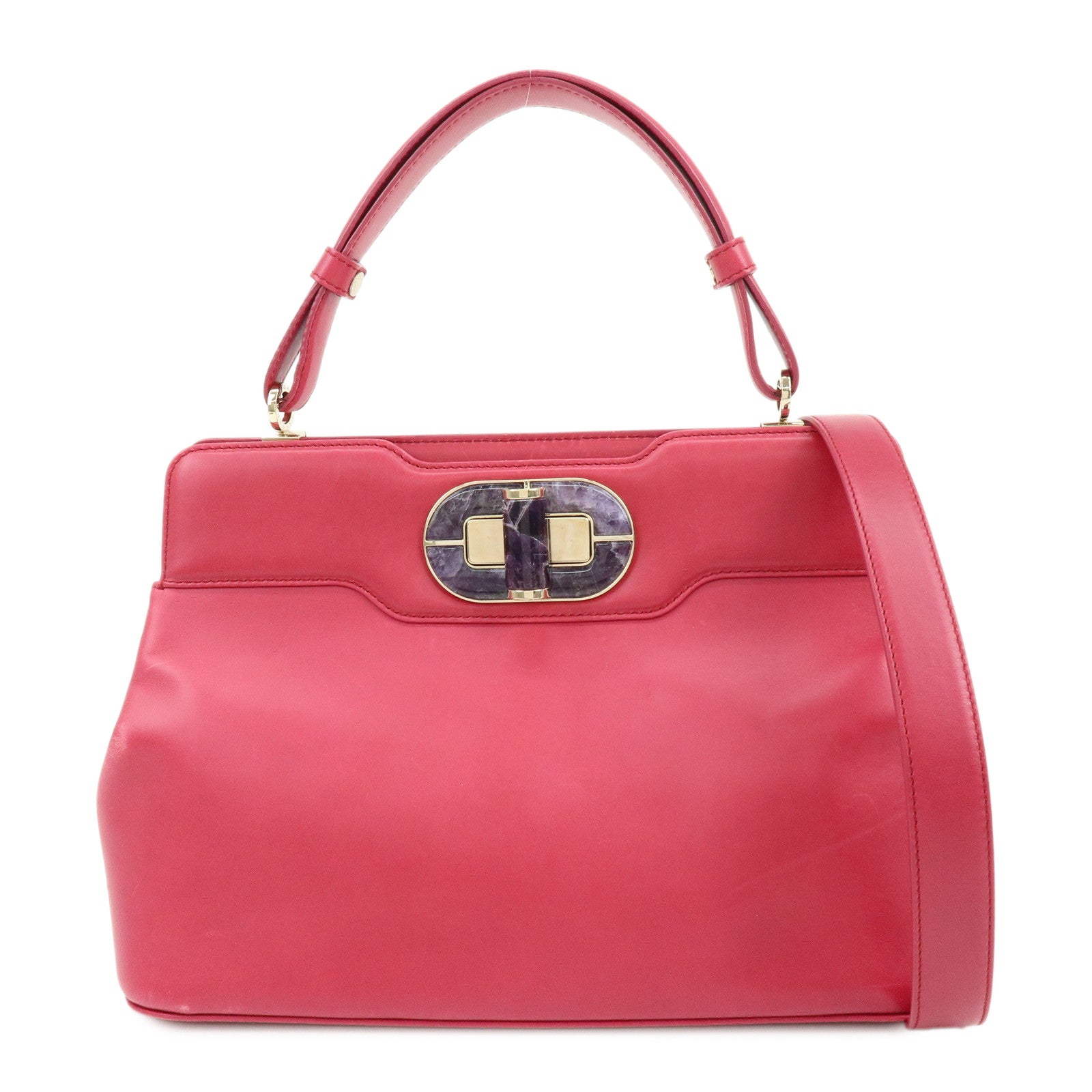 BVLGARI Isabella Rossellini Leather 2Way Bag Hand Bag Magenta