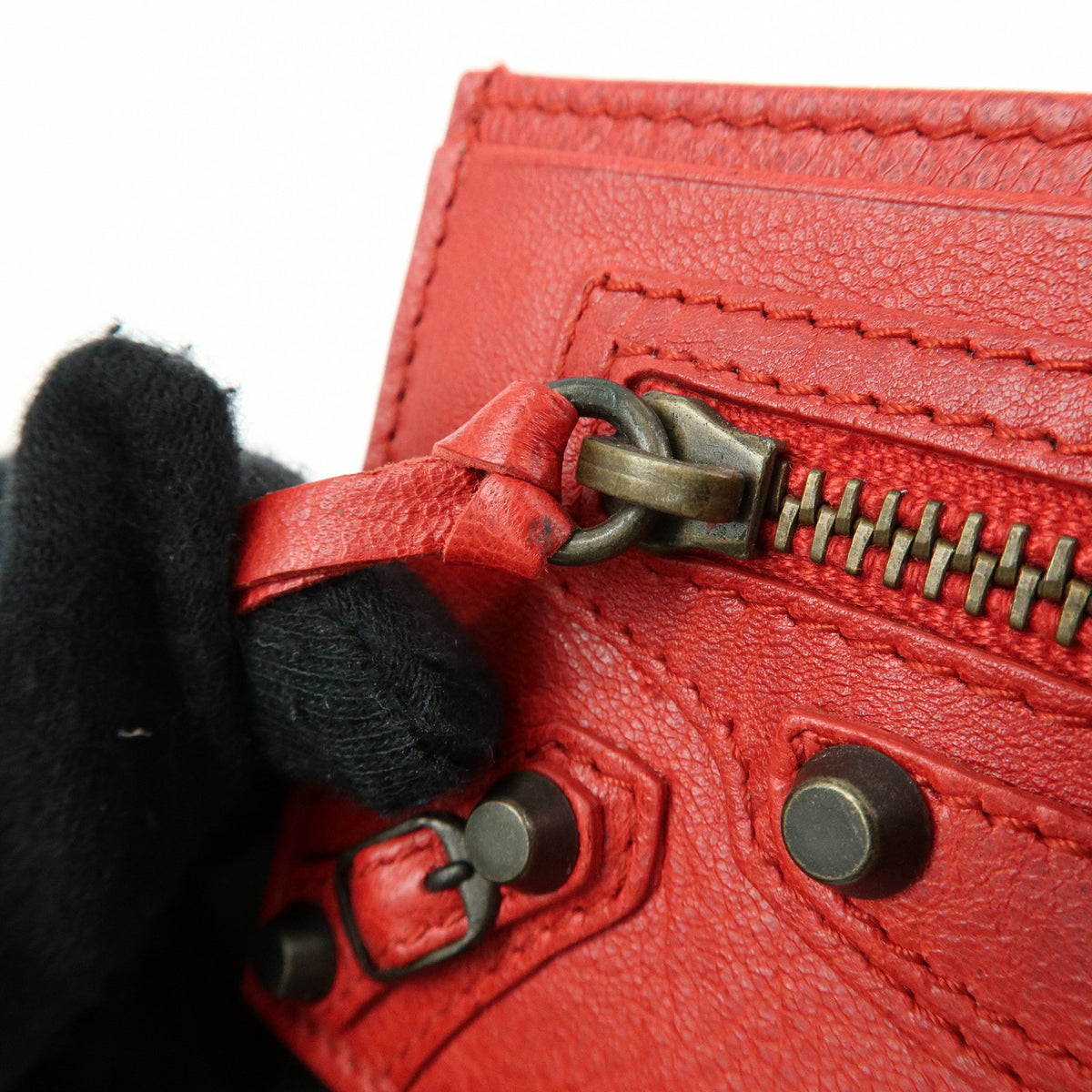 BALENCIAGA City Leather Card Case Red Black 253051