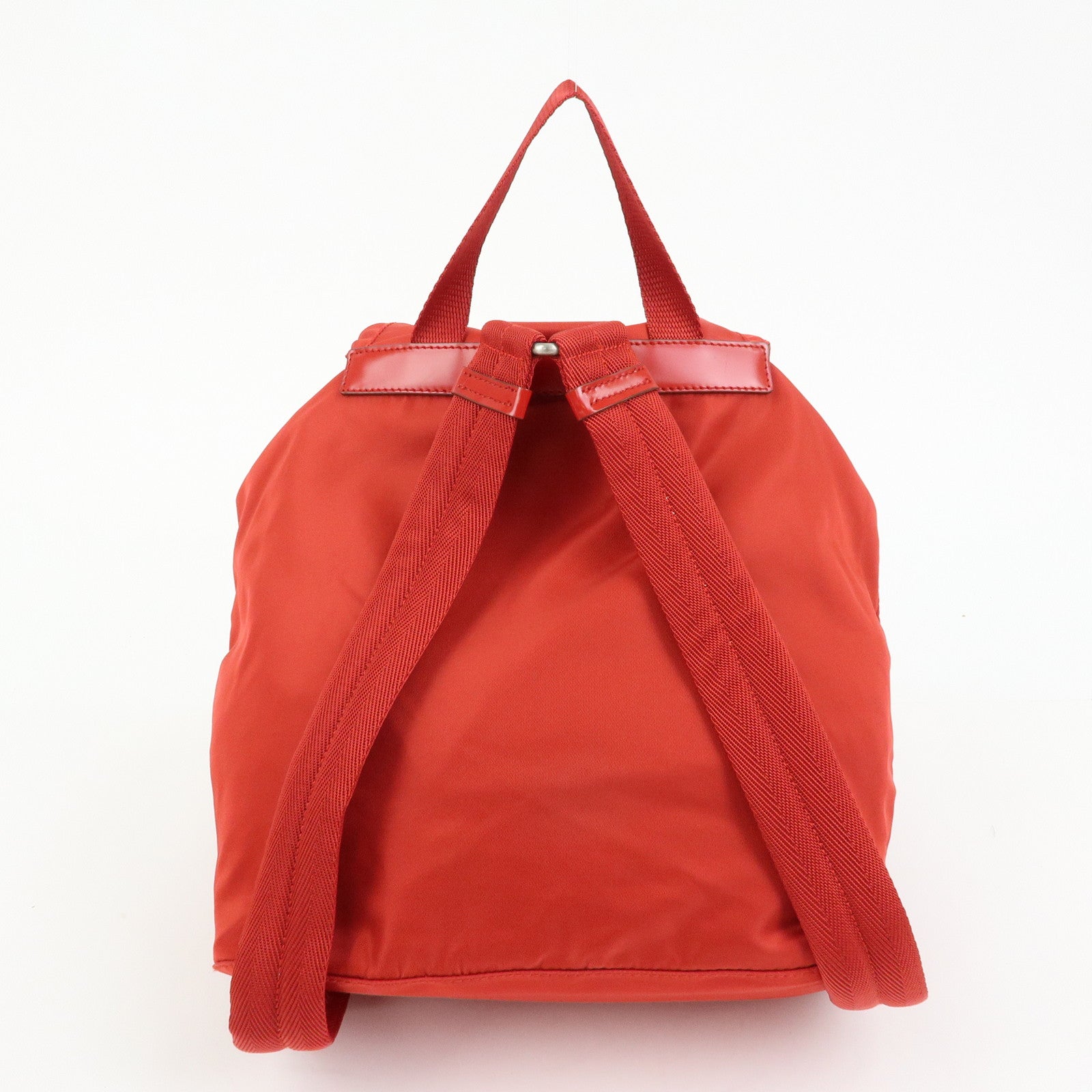 PRADA Triangle Logo Nylon Leather Backpack Rucksuck Red
