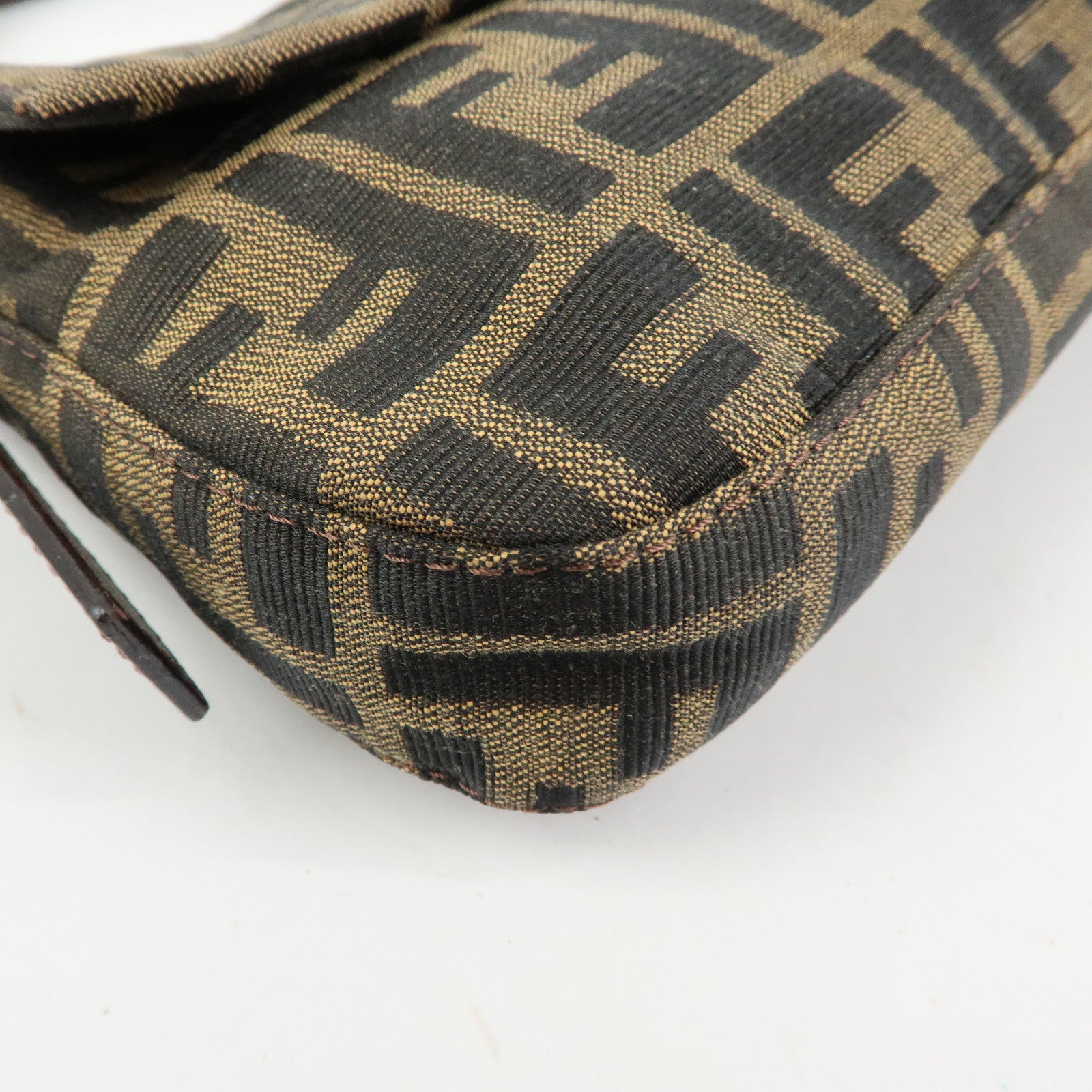 FENDI Mamma Baguette Zucca Canvas Leather Shoulder Bag Brown 26424