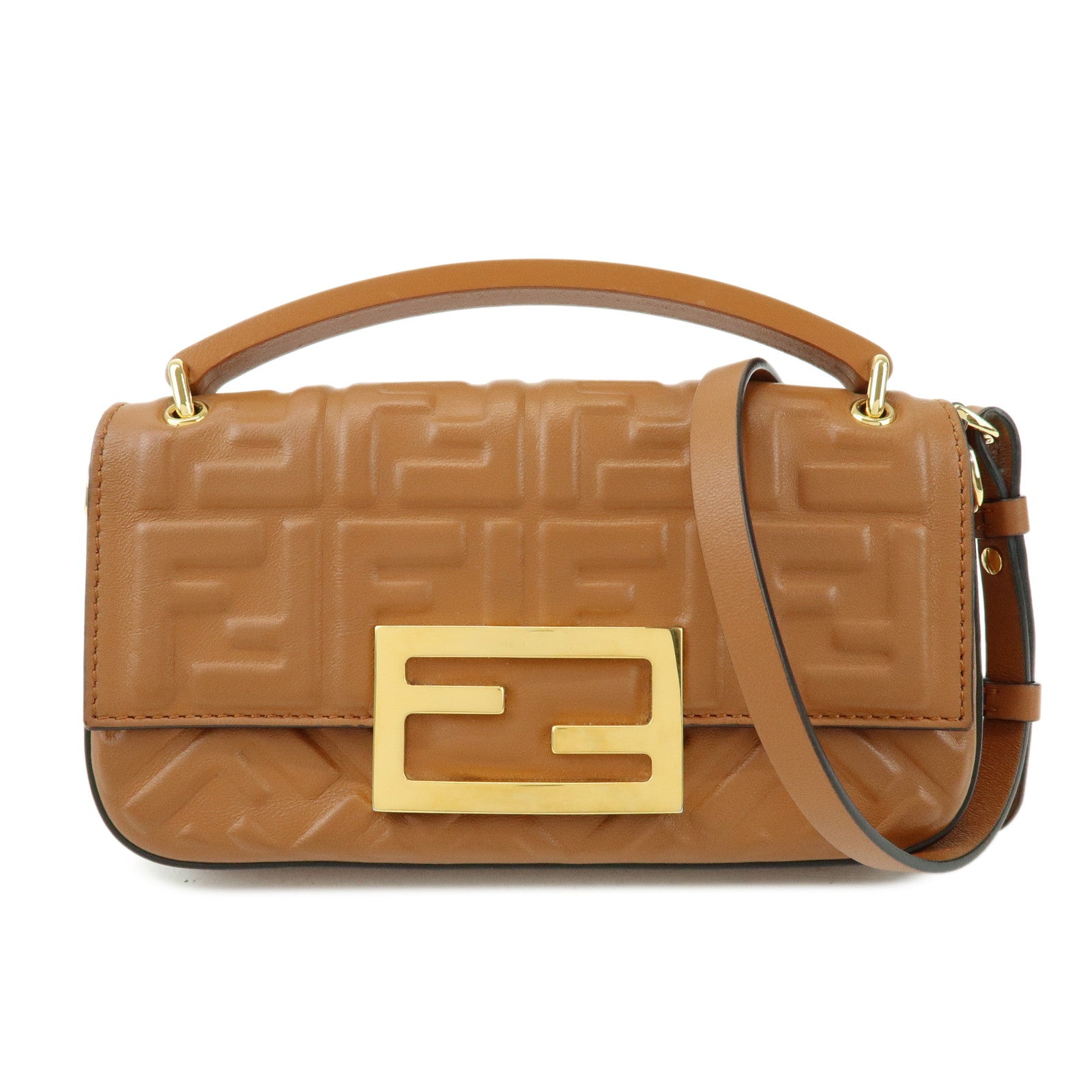 FENDI Mini Baguette Leather Phone Pouch Shoulder Bag Brown 7AS142