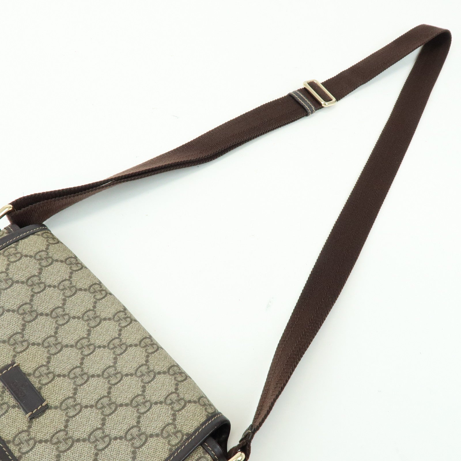 GUCCI GG Supreme Leather Shoulder Crossbody Bag Beige Brown 223666