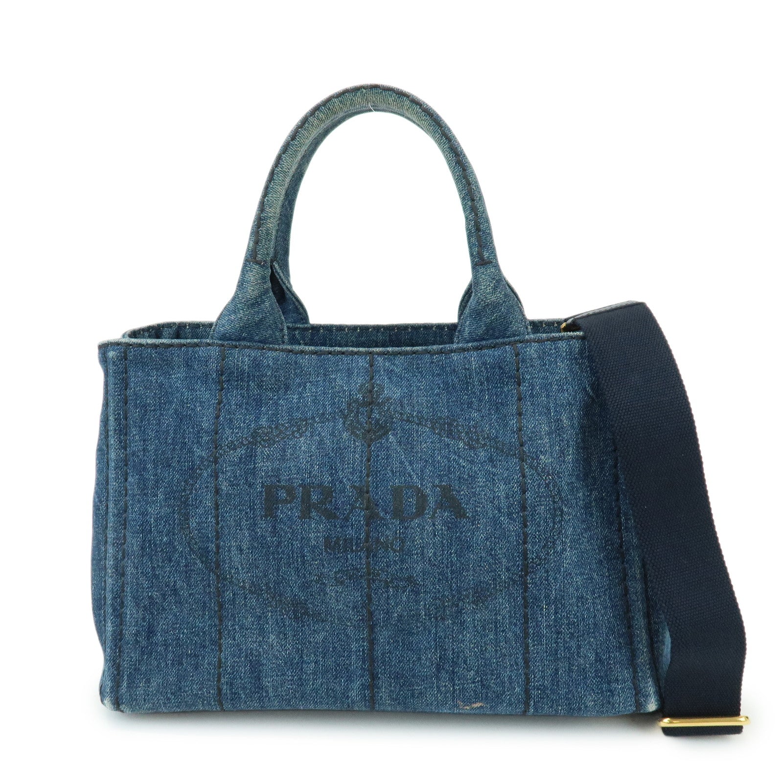 PRADA Triangle Logo Canapa Mini Denim 2Way Bag Hand Bag 1BG439