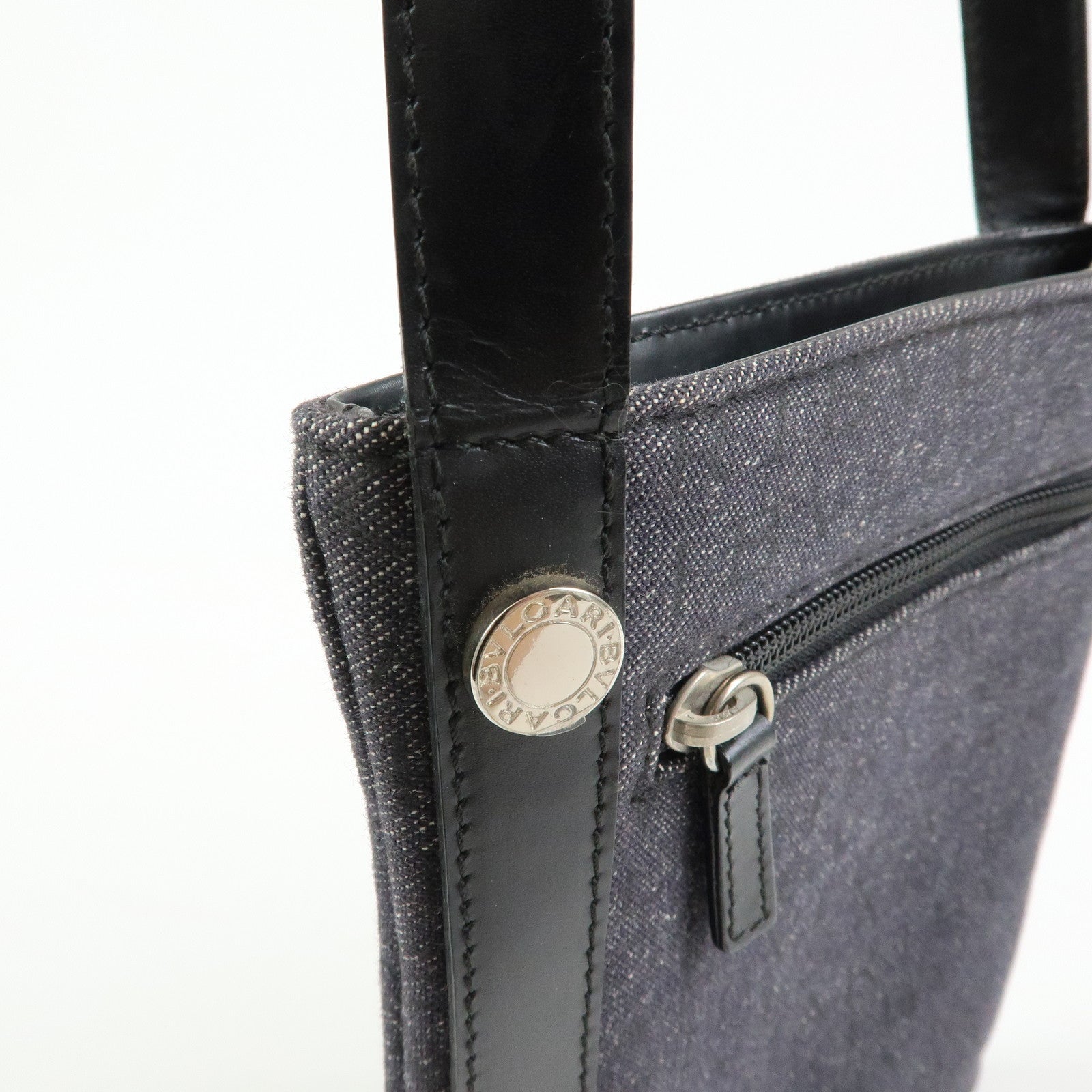 BVLGARI Logo Mania Canvas Leather Shoulder Bag Crossbody Bag Black