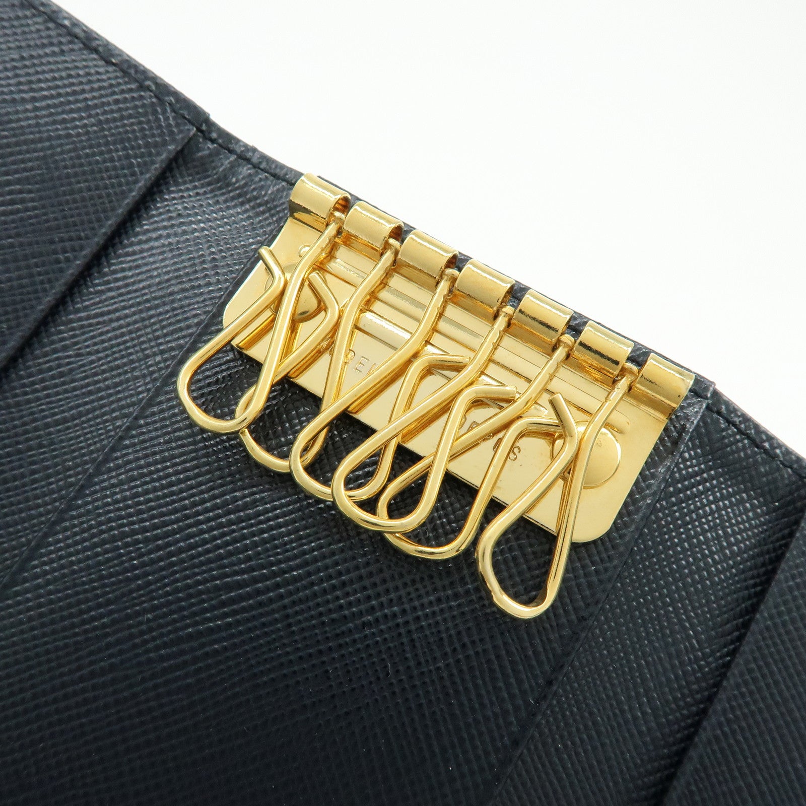 PRADA Triangle Logo Nylon Saffiano Leather Key Case Black 1M0222