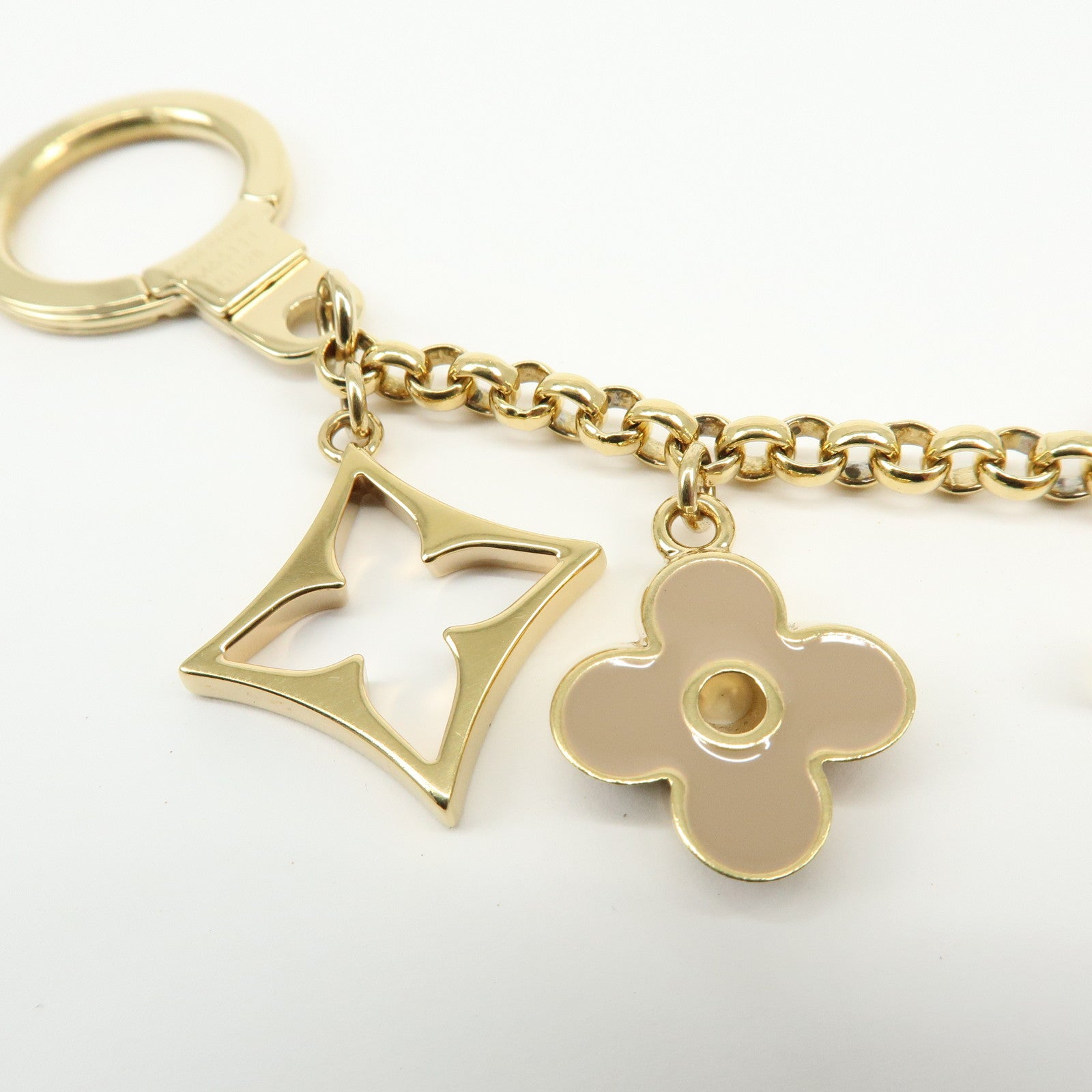 Louis Vuitton Fleur de Monogram Metal Bag Charm Key Chain Gold M65111