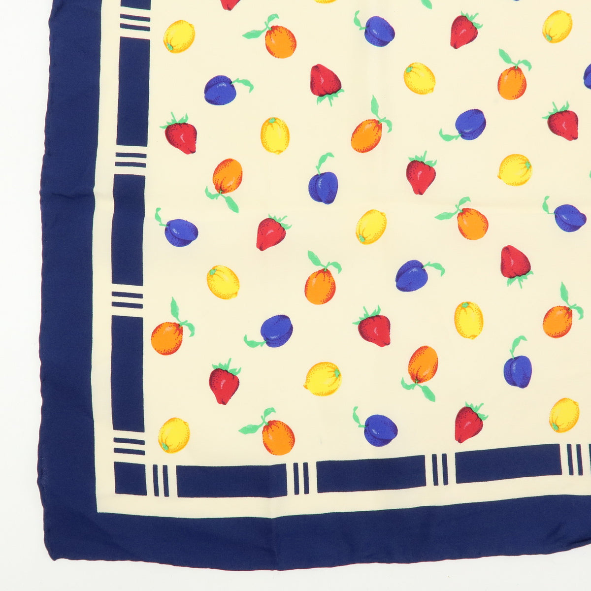 GUCCI Silk 100%  Scarf Shawl Fruit Pattern Navy Multicolor