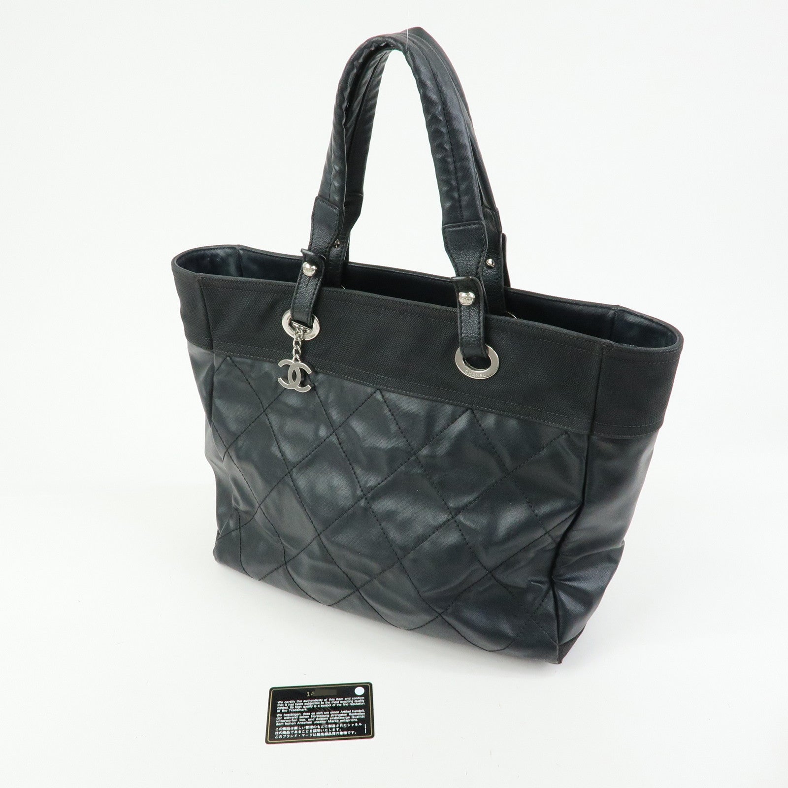 CHANEL PVC Leather Paris Biarritz Tote Bag Hand Bag MM Black A34209