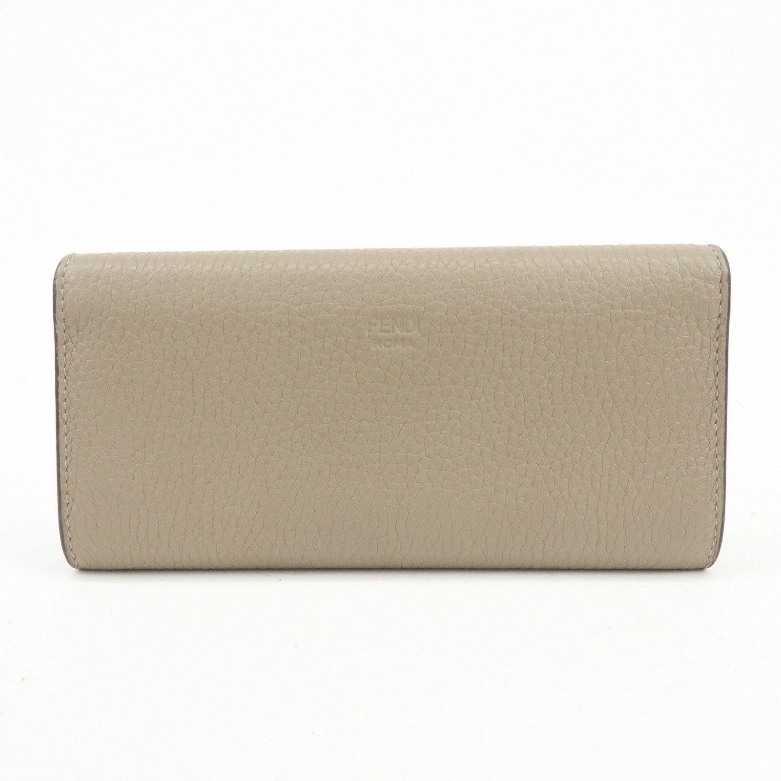 FENDI Peekaboo Leather Bi-fold Flap Long Wallet Beige 8M0427