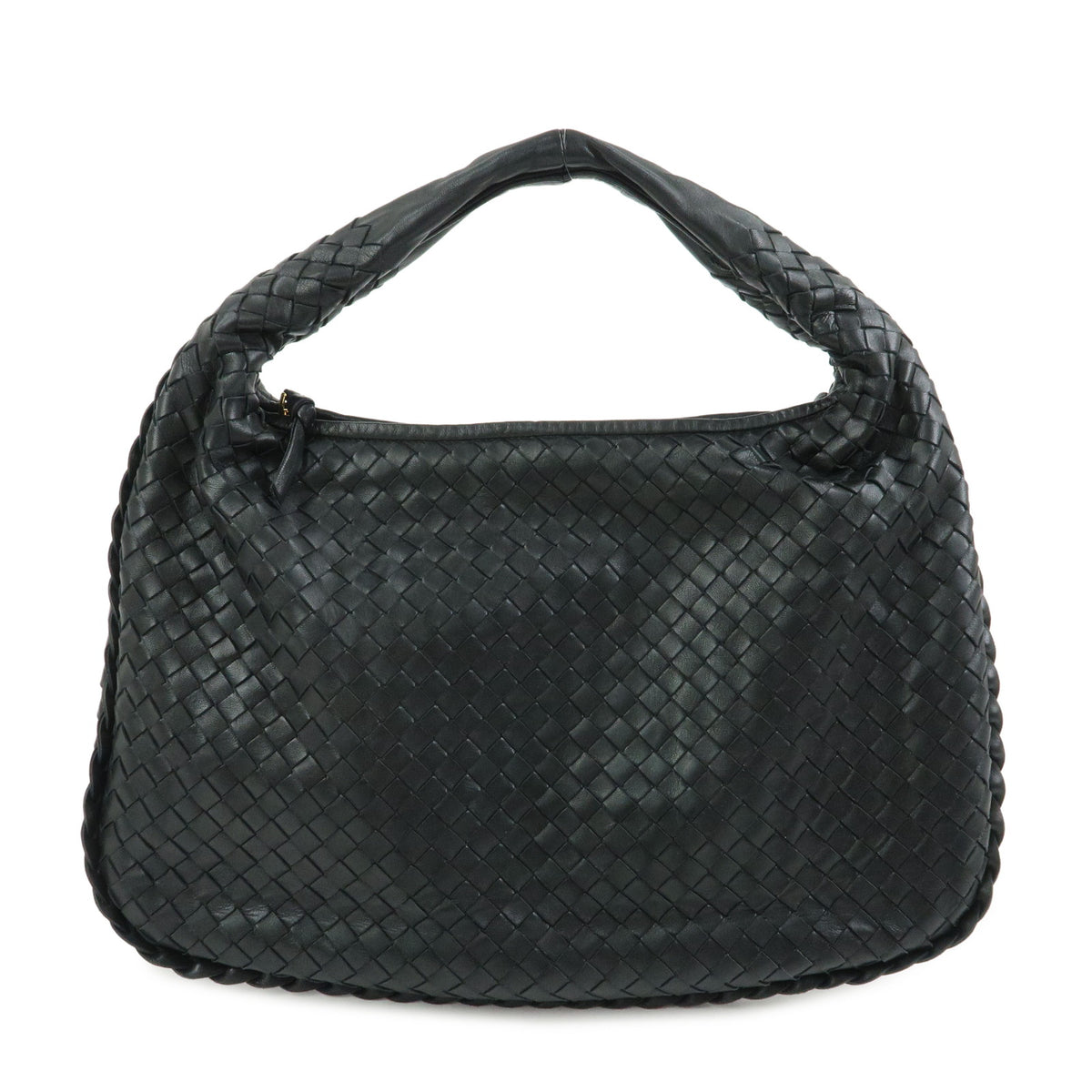 BOTTEGA VENETA Hobo Intrecciato Leather Shoulder Bag Black 115653