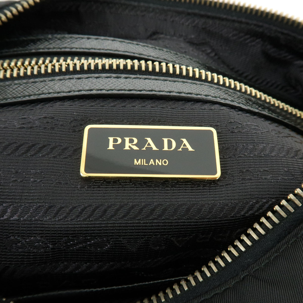 PRADA Triangle Logo Nylon Saffiano Leather Shoulder Bag Black BR4983