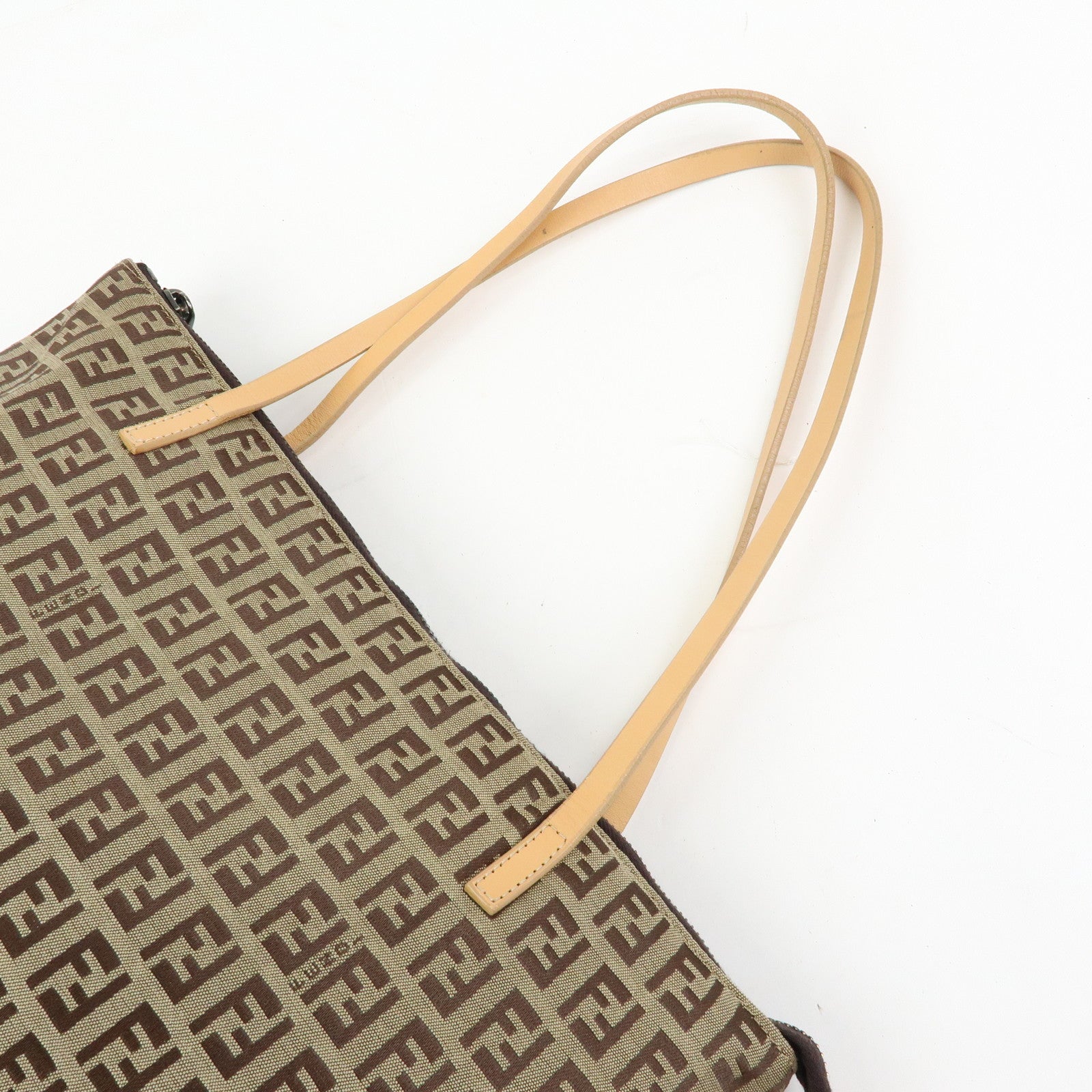 FENDI Zucchino Canvas Leather Tote Bag Shoulder Bag Beige 8BH024