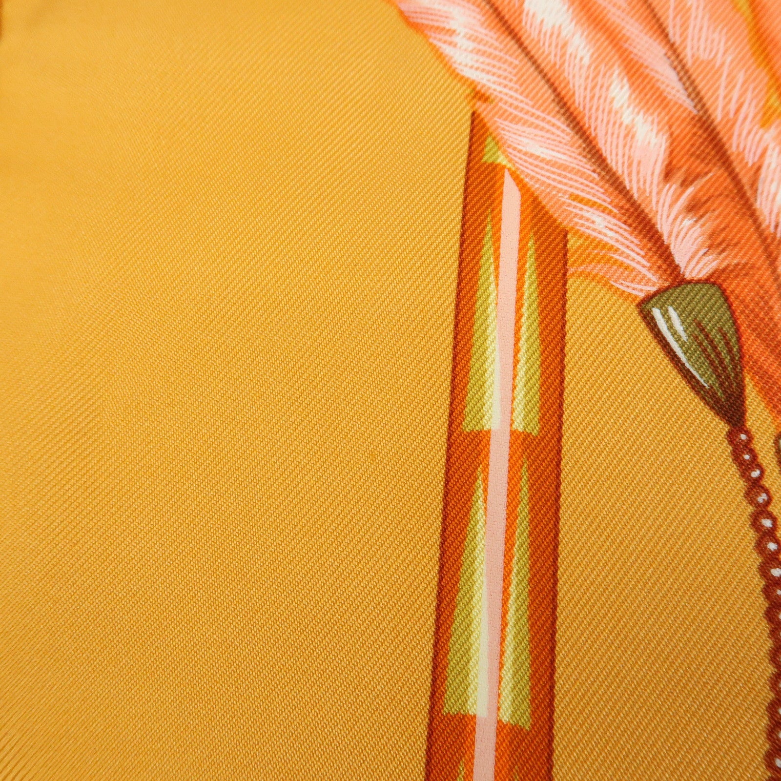 HERMES Carre 90 Silk 100% Scarf BRAZIL Orange Khaki