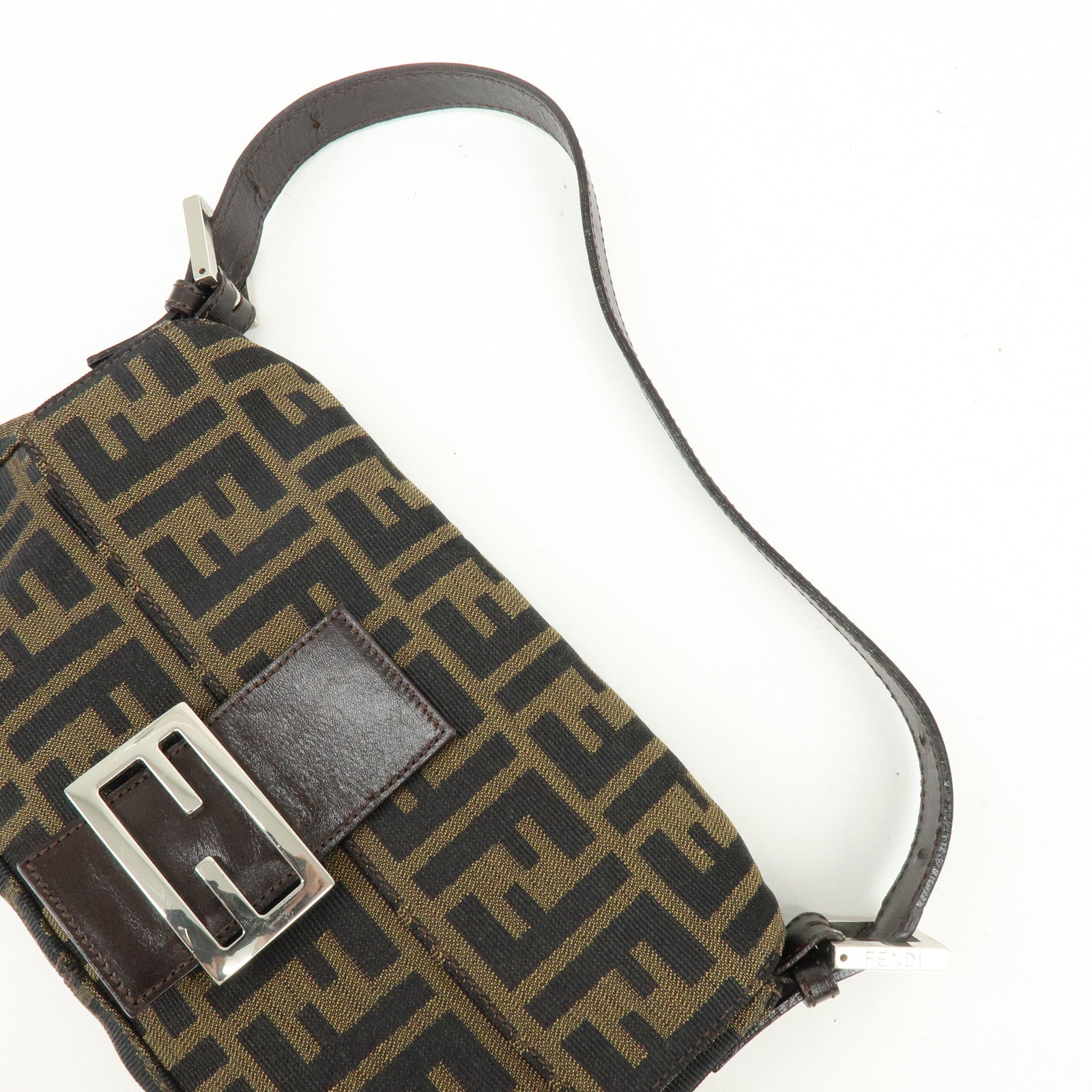 FENDI Mamma Baguette Canvas Leather Shoulder Bag Hand Bag Brown 26424
