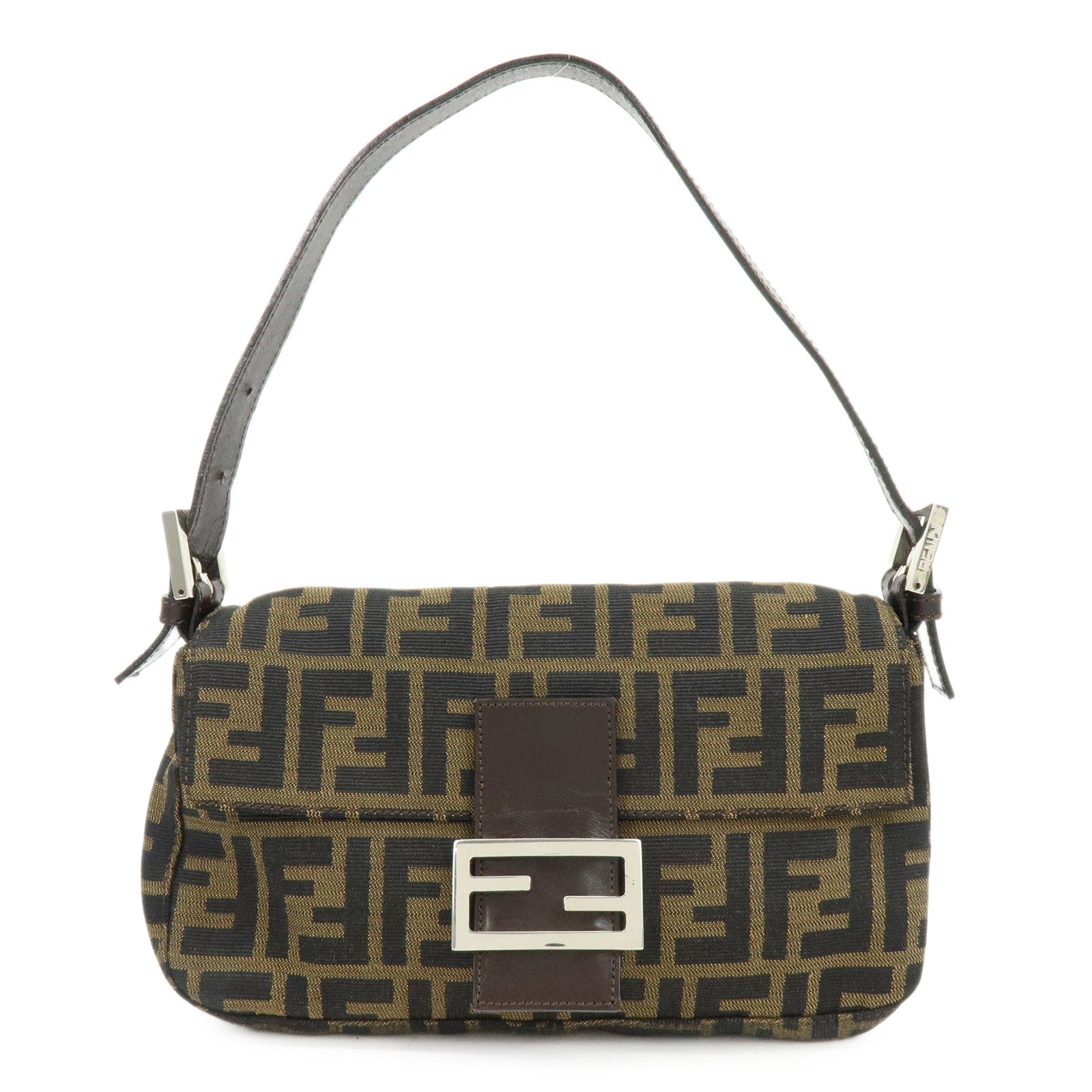 FENDI Mamma Baguette Canvas Leather Shoulder Bag Hand Bag Brown 26424