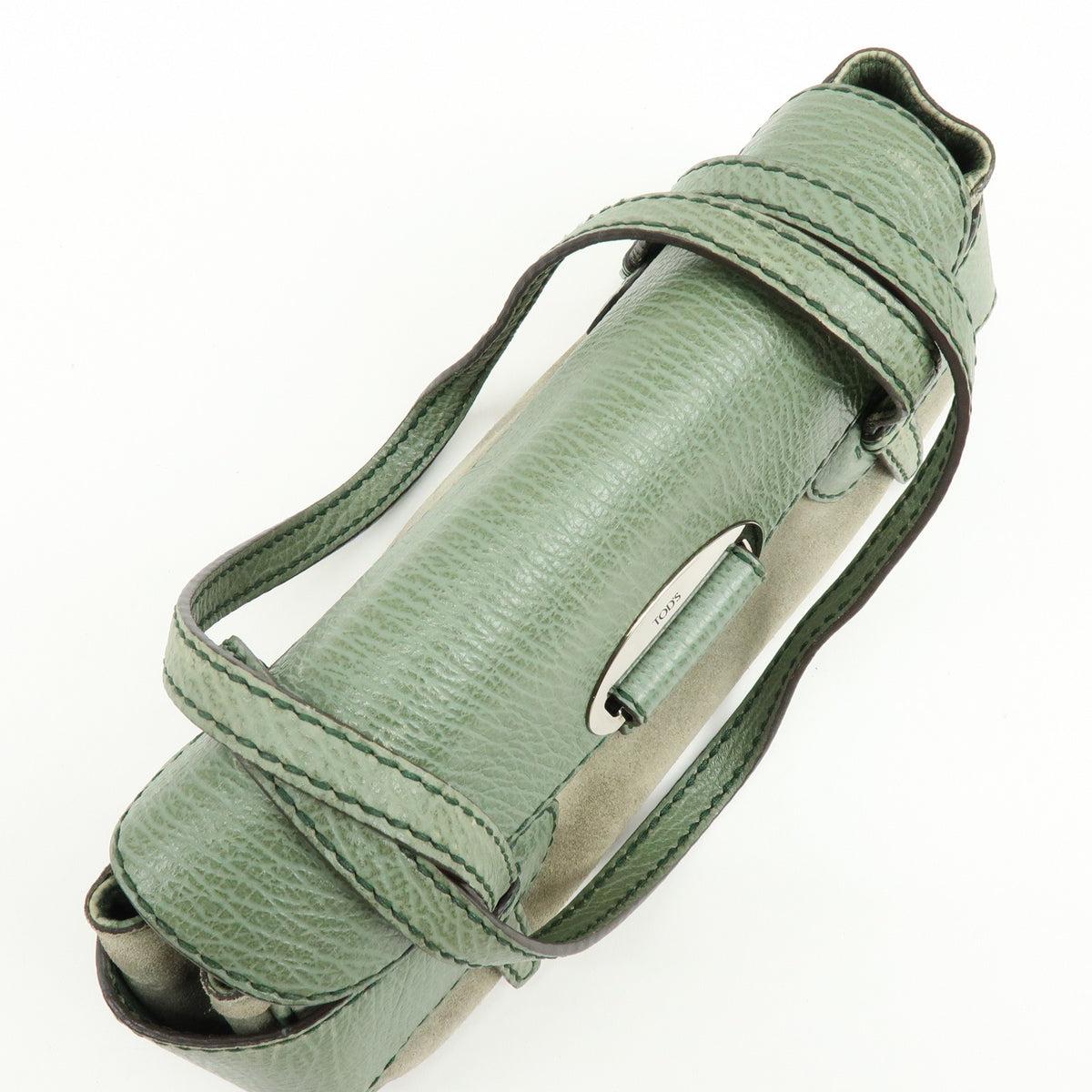 TOD'S Logo Suede Embossed Leather Hand Bag Shoulder Bag Sage Green