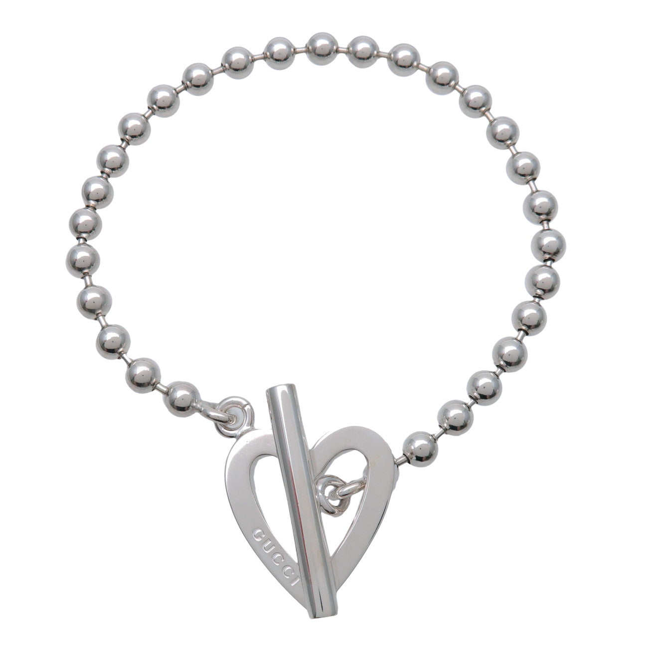 GUCCI Ball Chain Heart Motif SV925 Bracelet 16 Silver