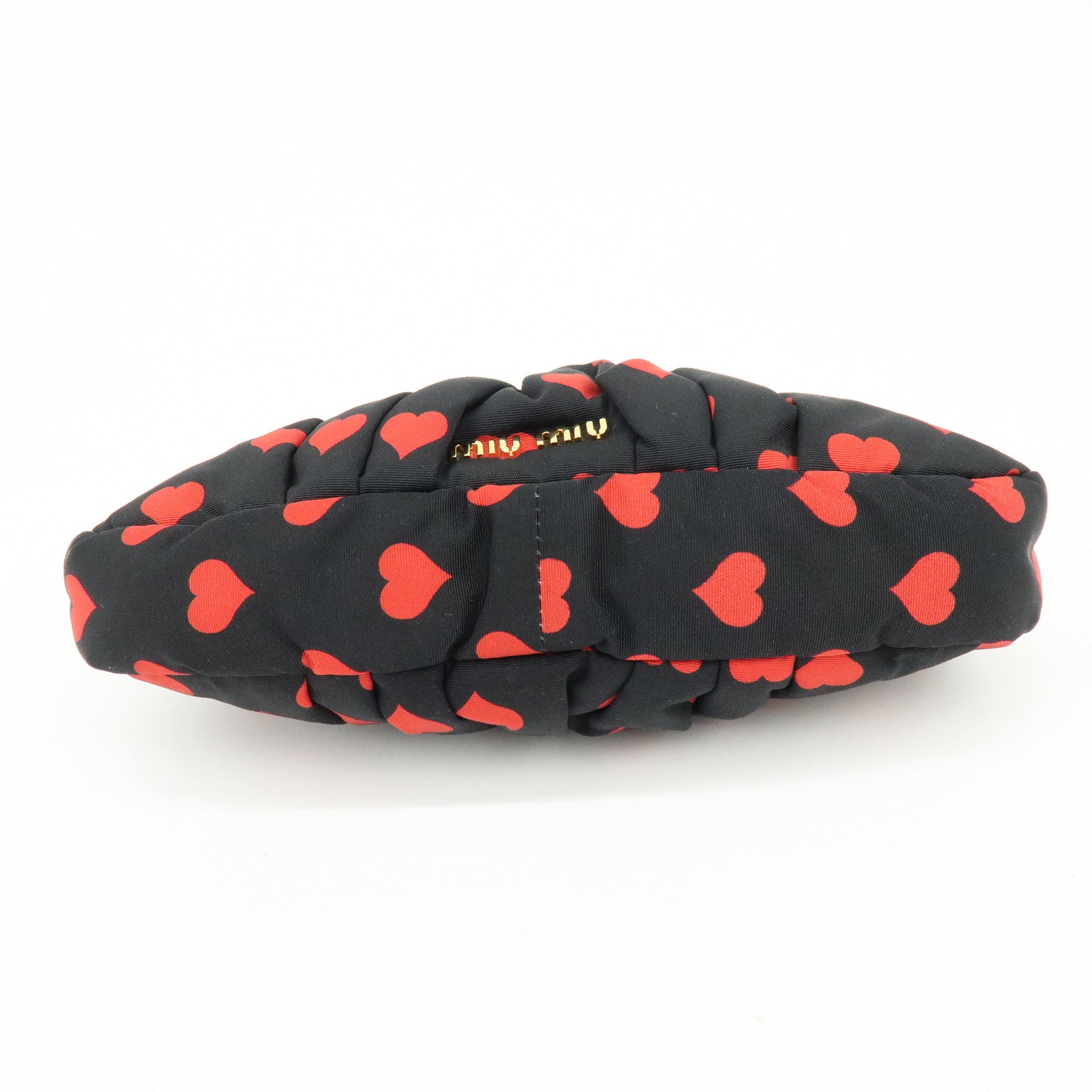 MIU MIU Nylon Heart Clutch Bag Pouch Black Red 5ND012