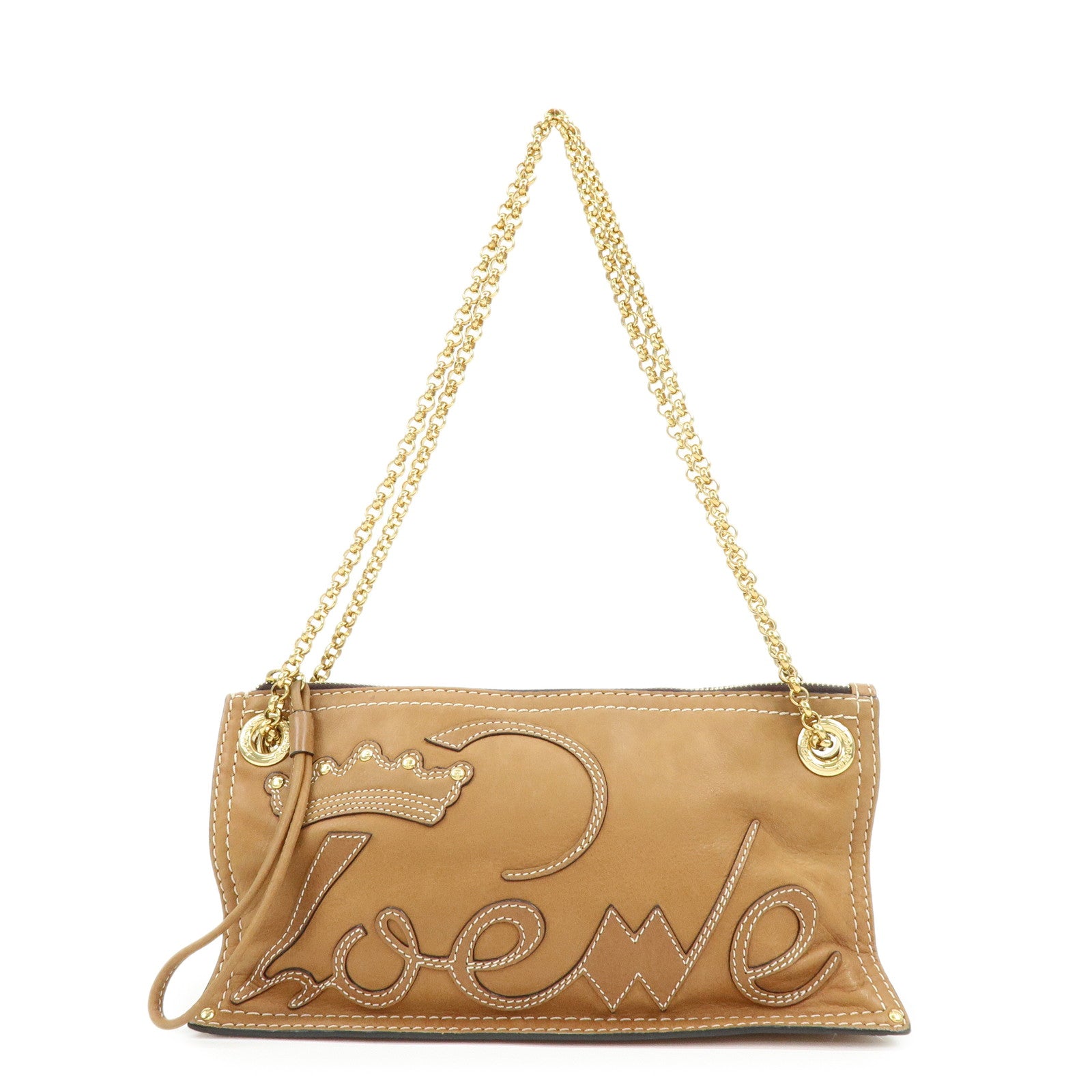 LOEWE Leather Crown Motif Chain Shoulder Bag Crossbody Bag Brown
