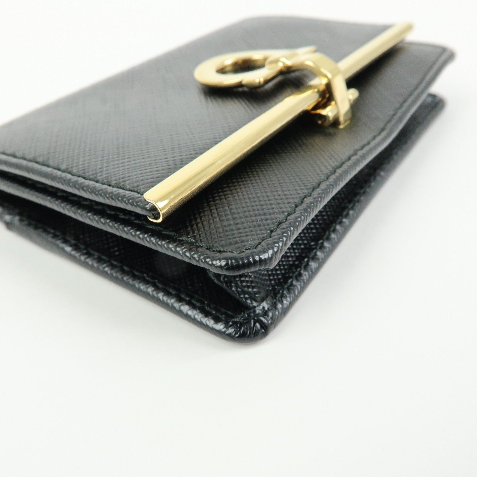 Ferragamo Gancini Embossed Leather Card Case Card Holder Black
