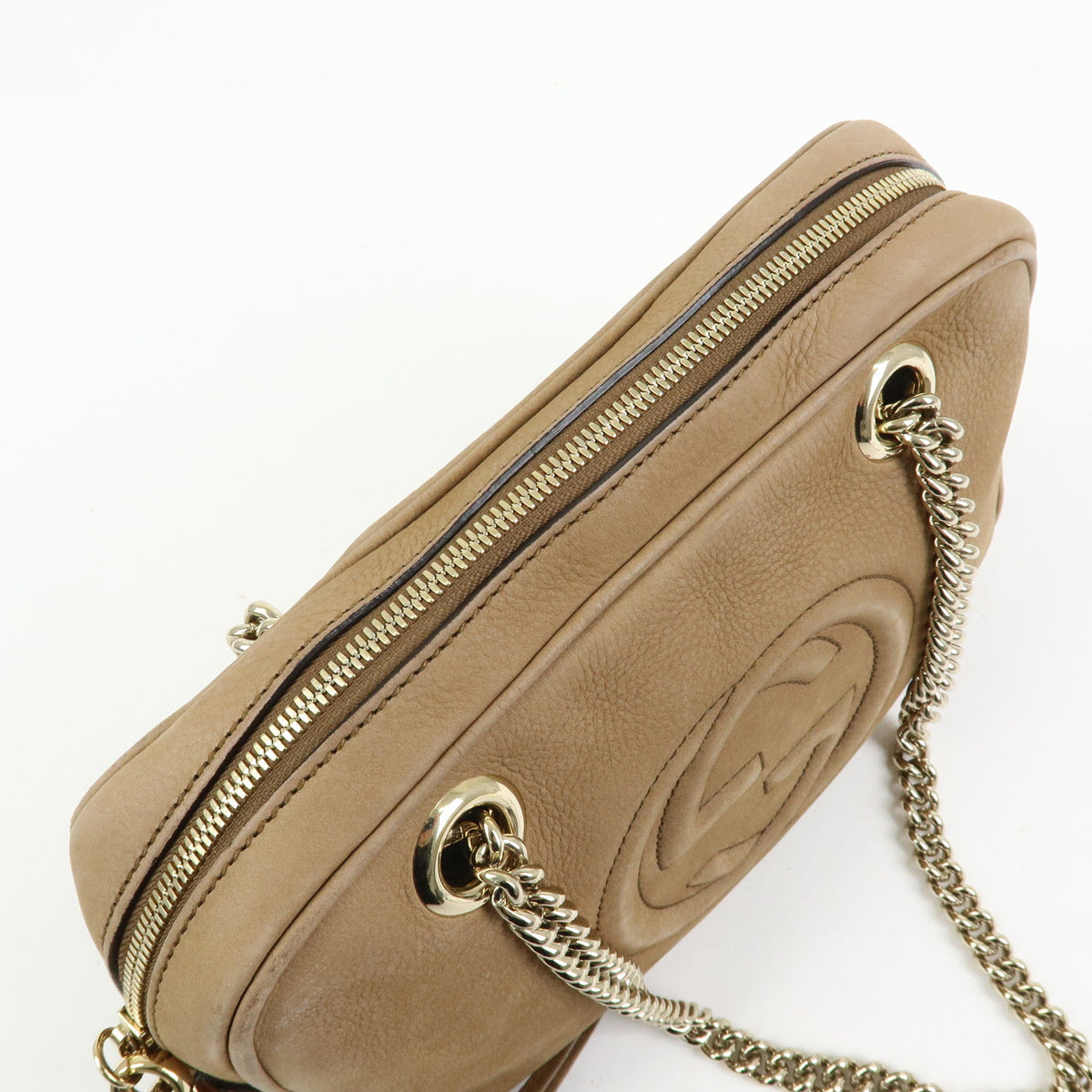 GUCCI SOHO Interlocking G Leather Chain Shoulder Bag Biege 308983