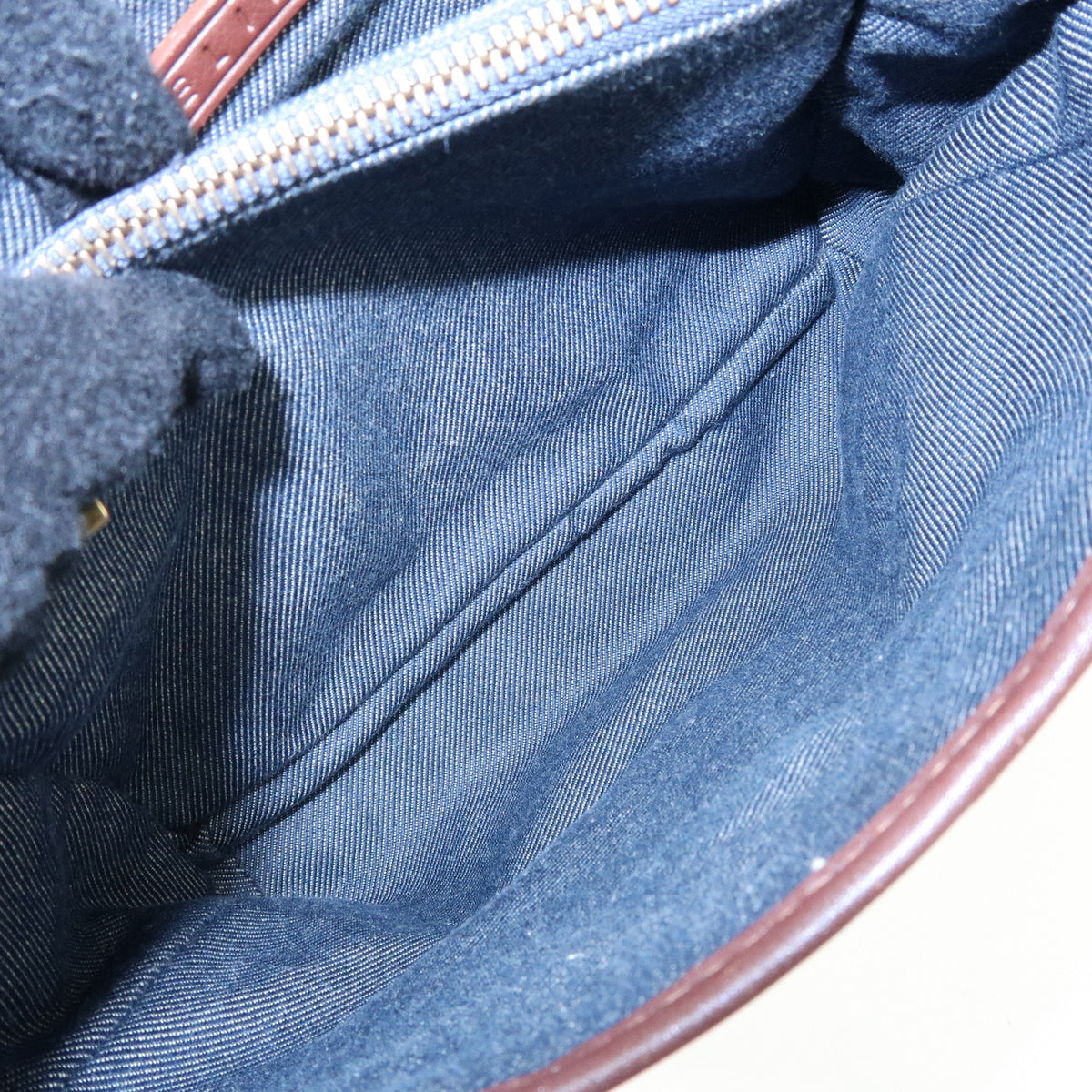 CELINE Paris Macadam Denim Leather Mini Tote Hand Bag Navy Brown