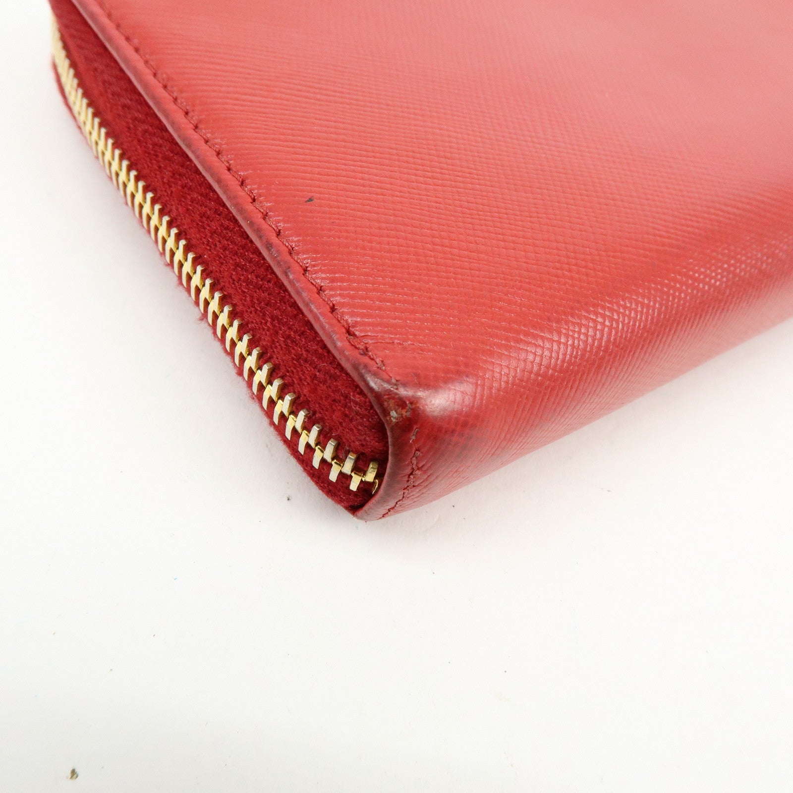 PRADA Saffiano Leather Cherry Round Zippy Long Wallet Red