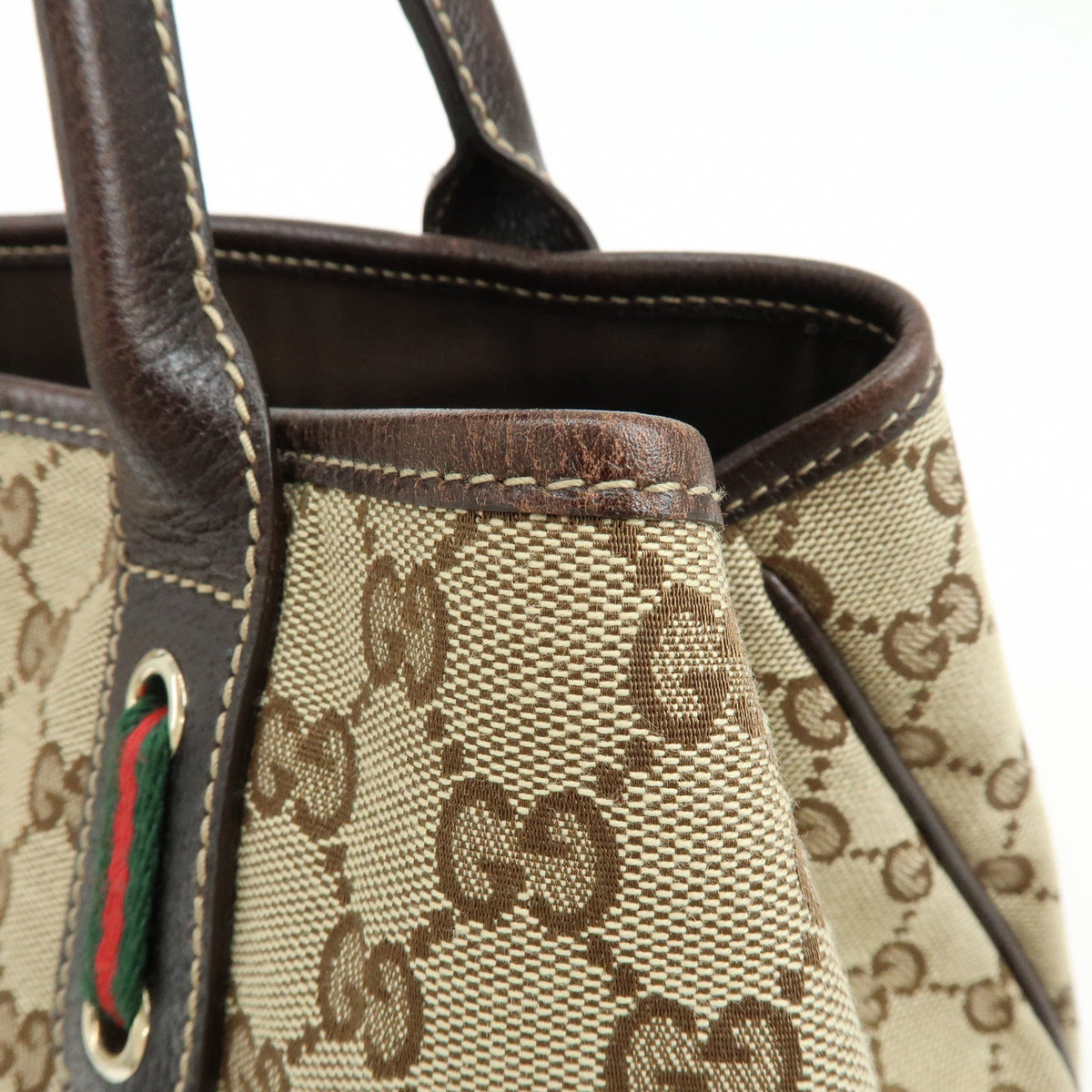 GUCCI Princy Sherry GG Canvas Leather Tote Bag Beige Brown 163805
