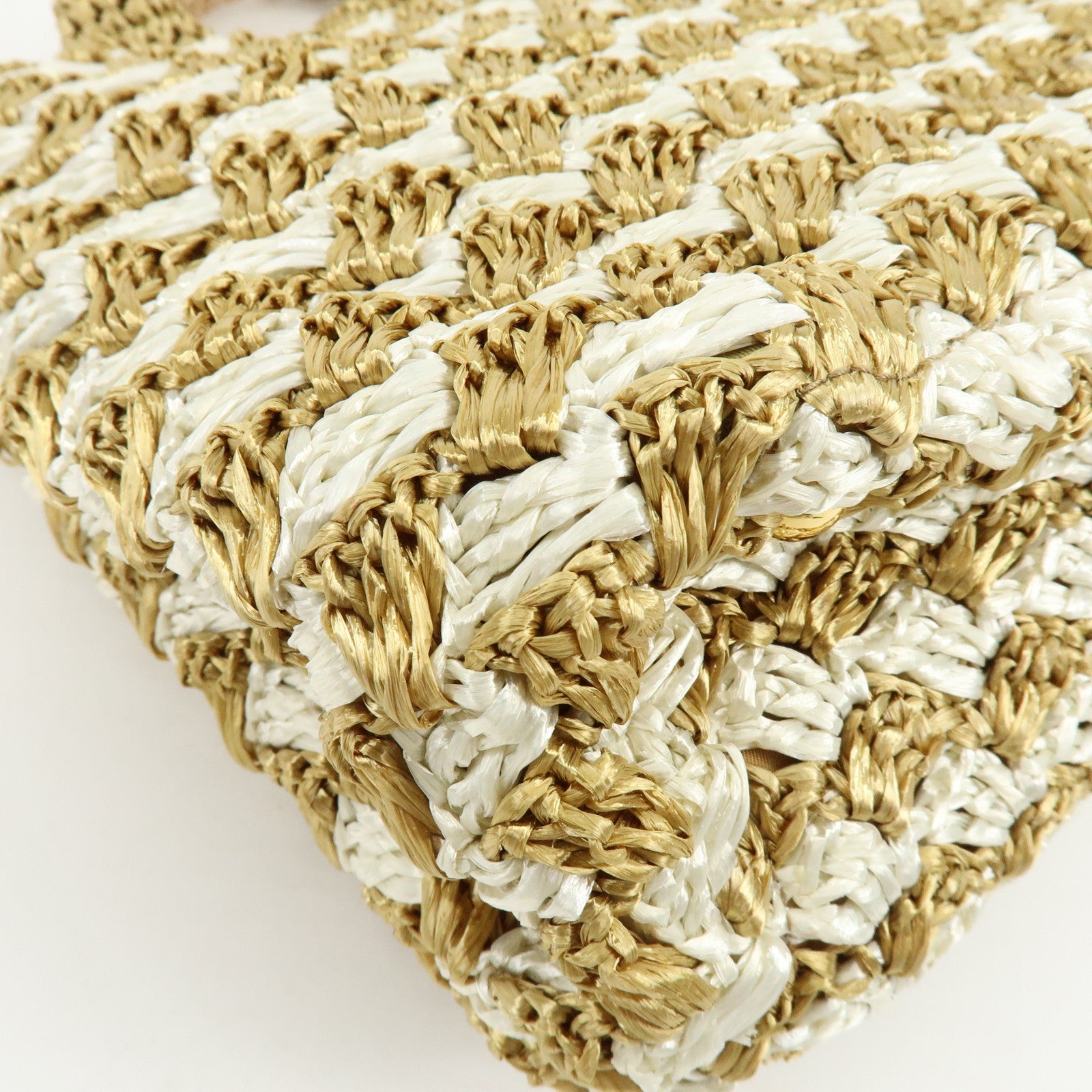 PRADA Traingle Logo Canapa Raffia Tote Bag Hand Bag Natural White