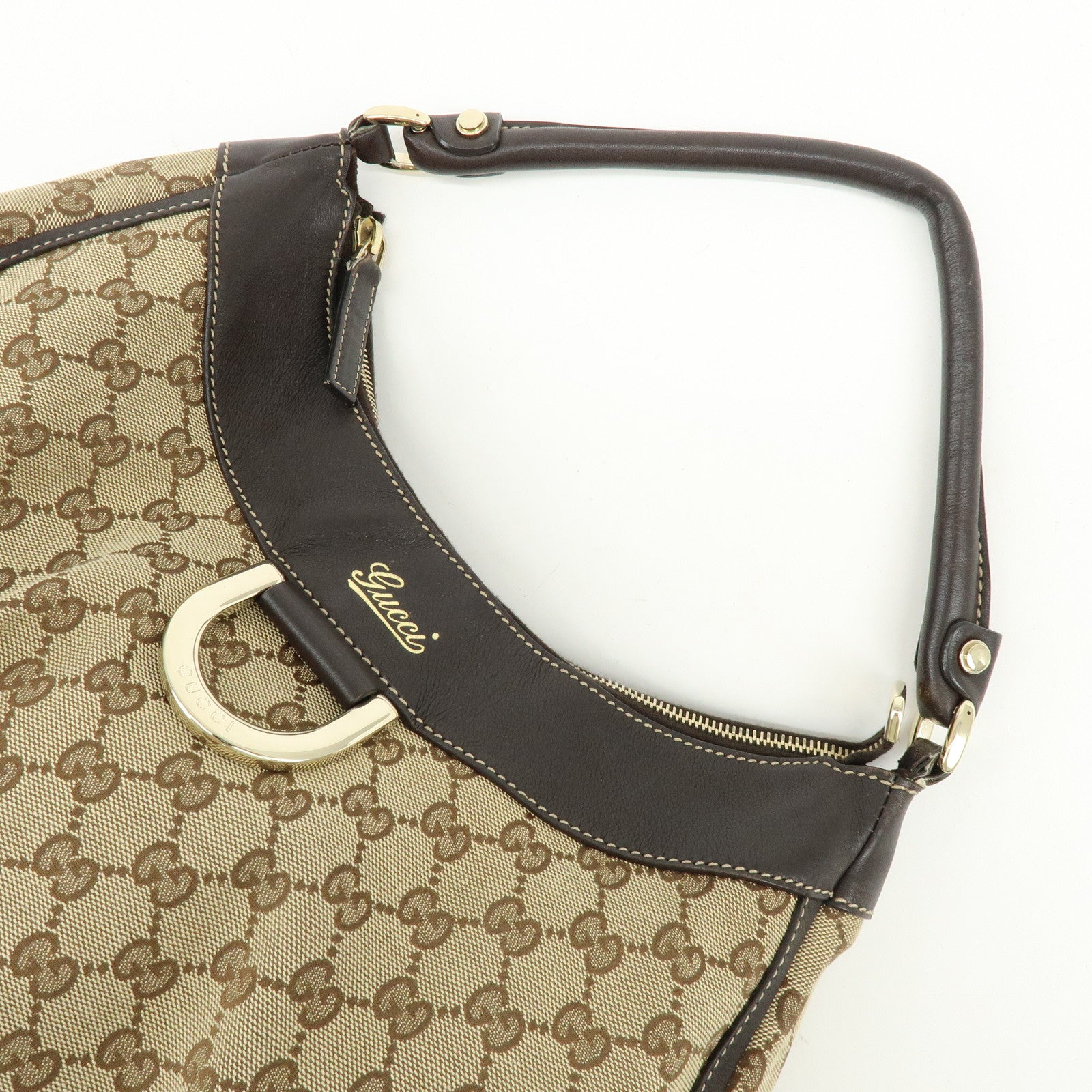 GUCCI Abbey GG Canvas Leather Shoulder Bag Brown Beige 189833