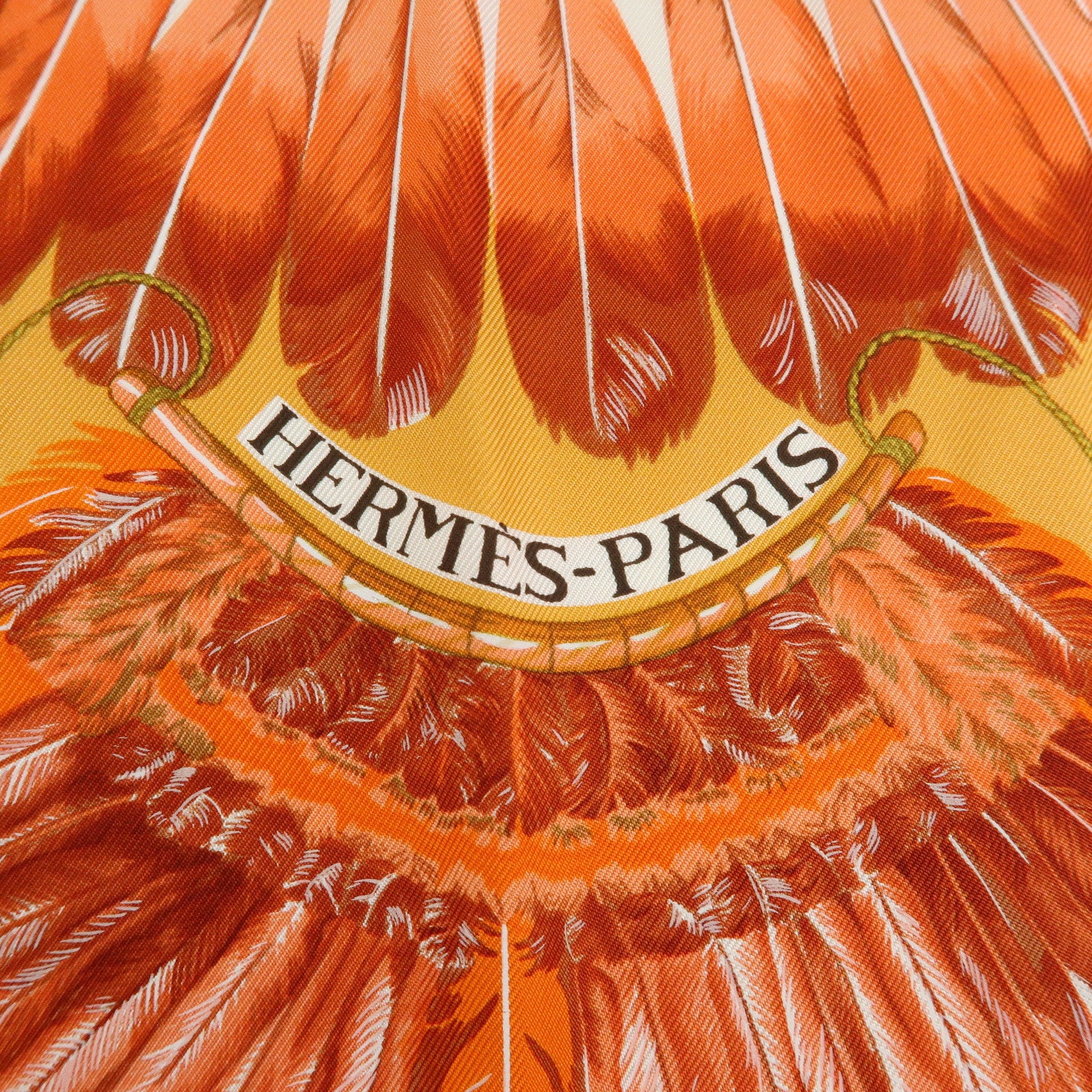 HERMES Carre 90 Silk 100% Scarf BRAZIL Orange Khaki